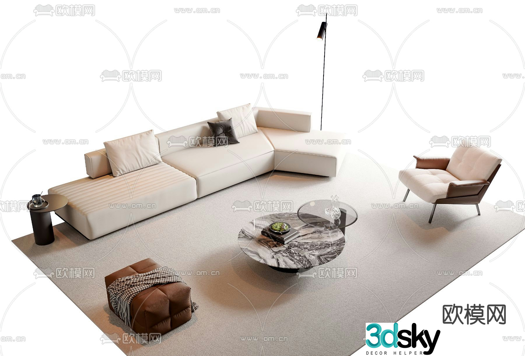 Sofa coffee table combination fabric sofa 3d model