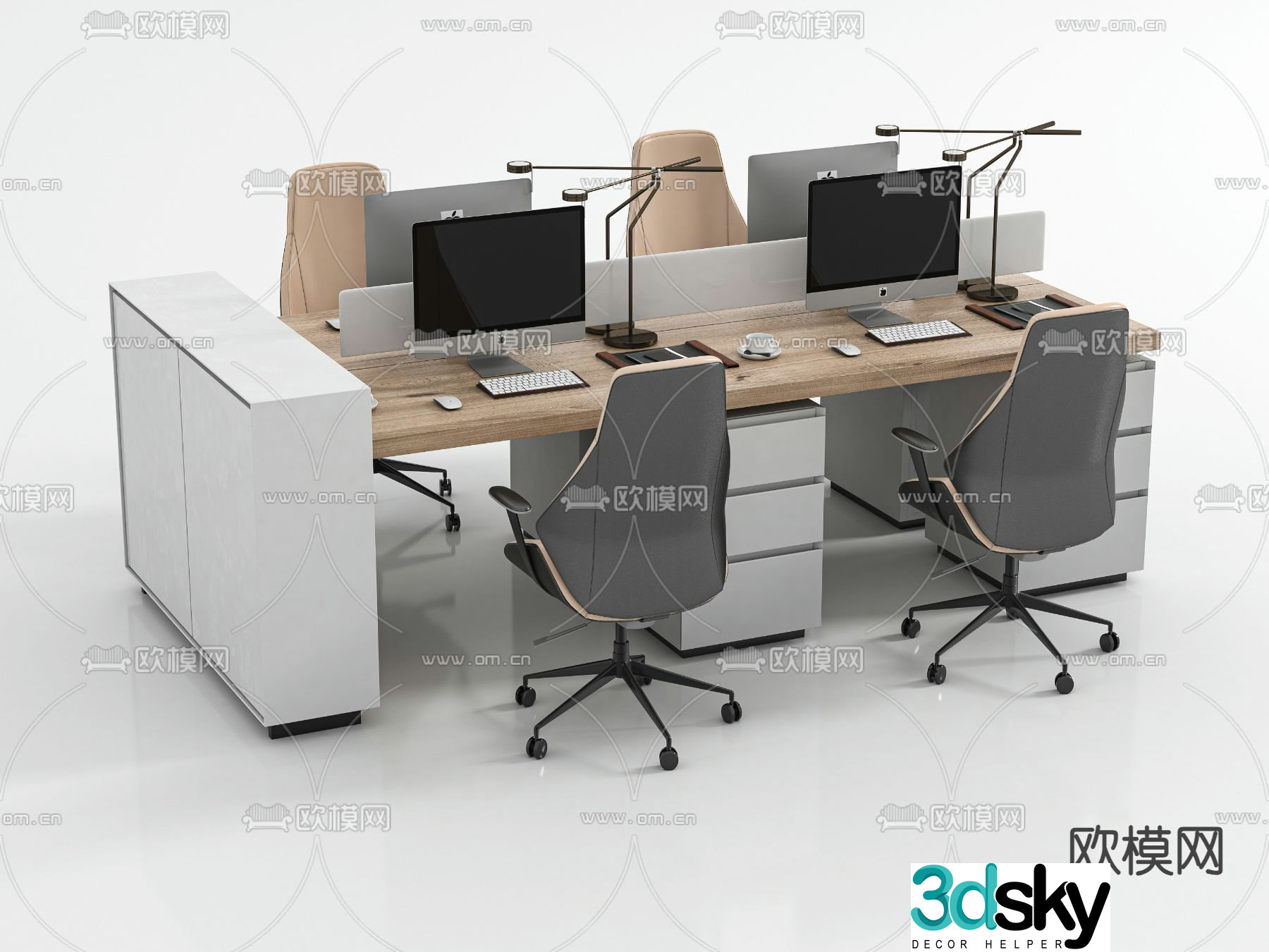 Solid wood office desk and chair 3d model