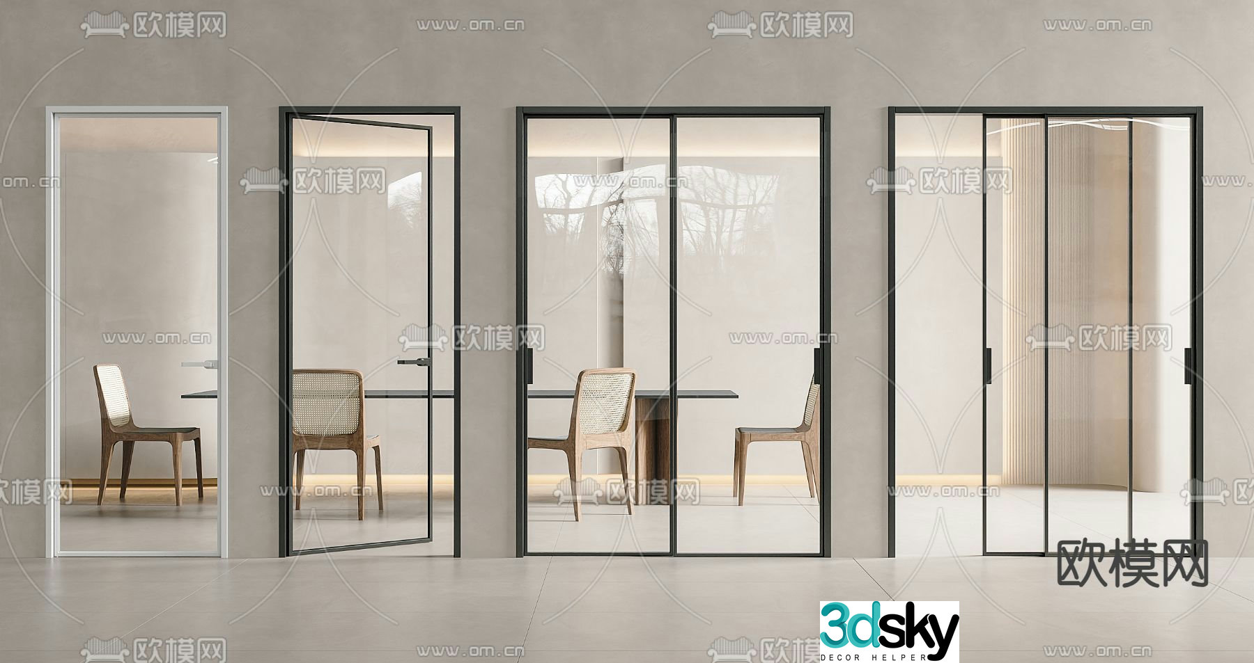 Glass door sliding door sliding door kitchen and bathroom door 3D model