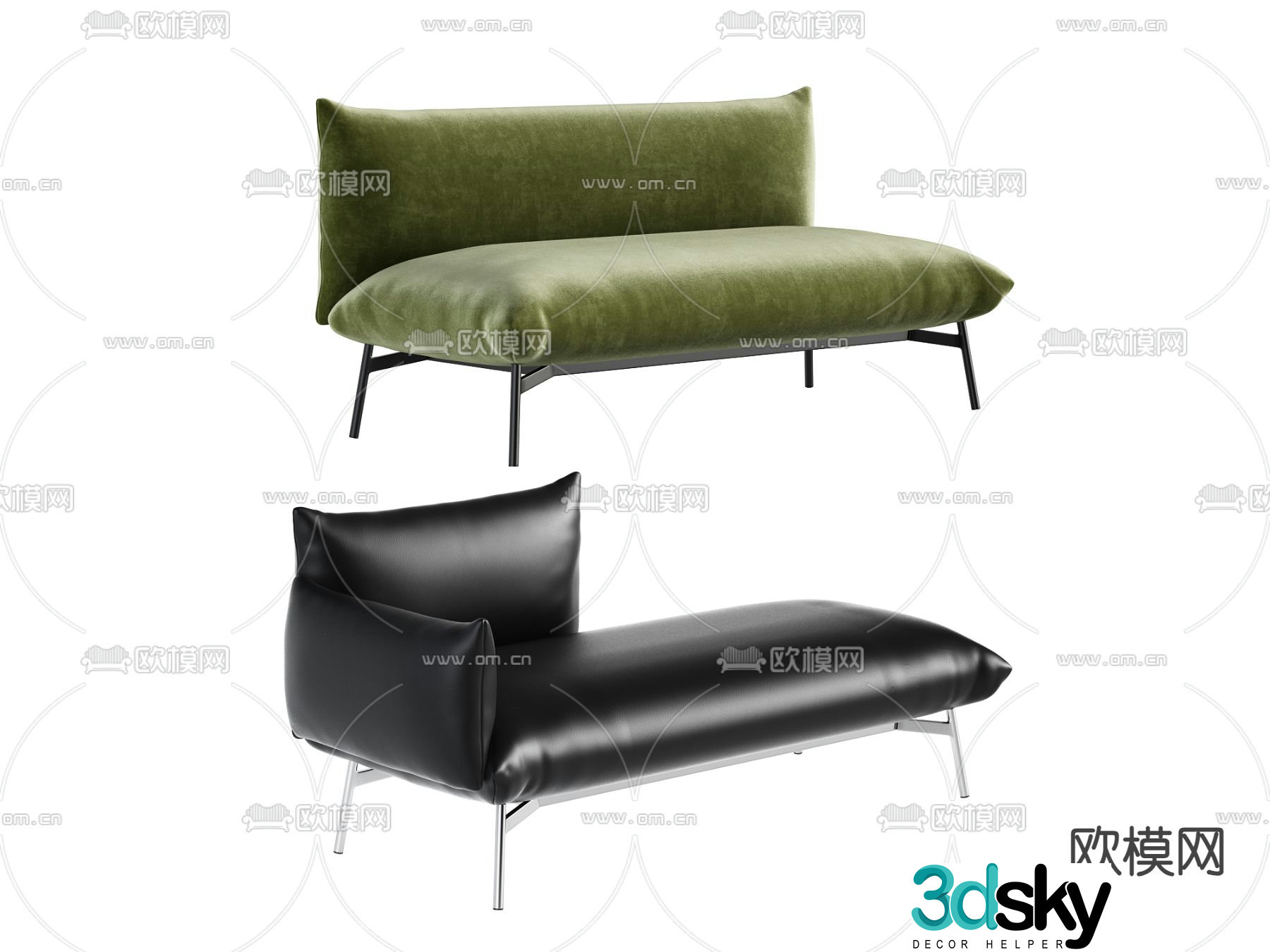 Leather sofa chair chaise longue 3d model