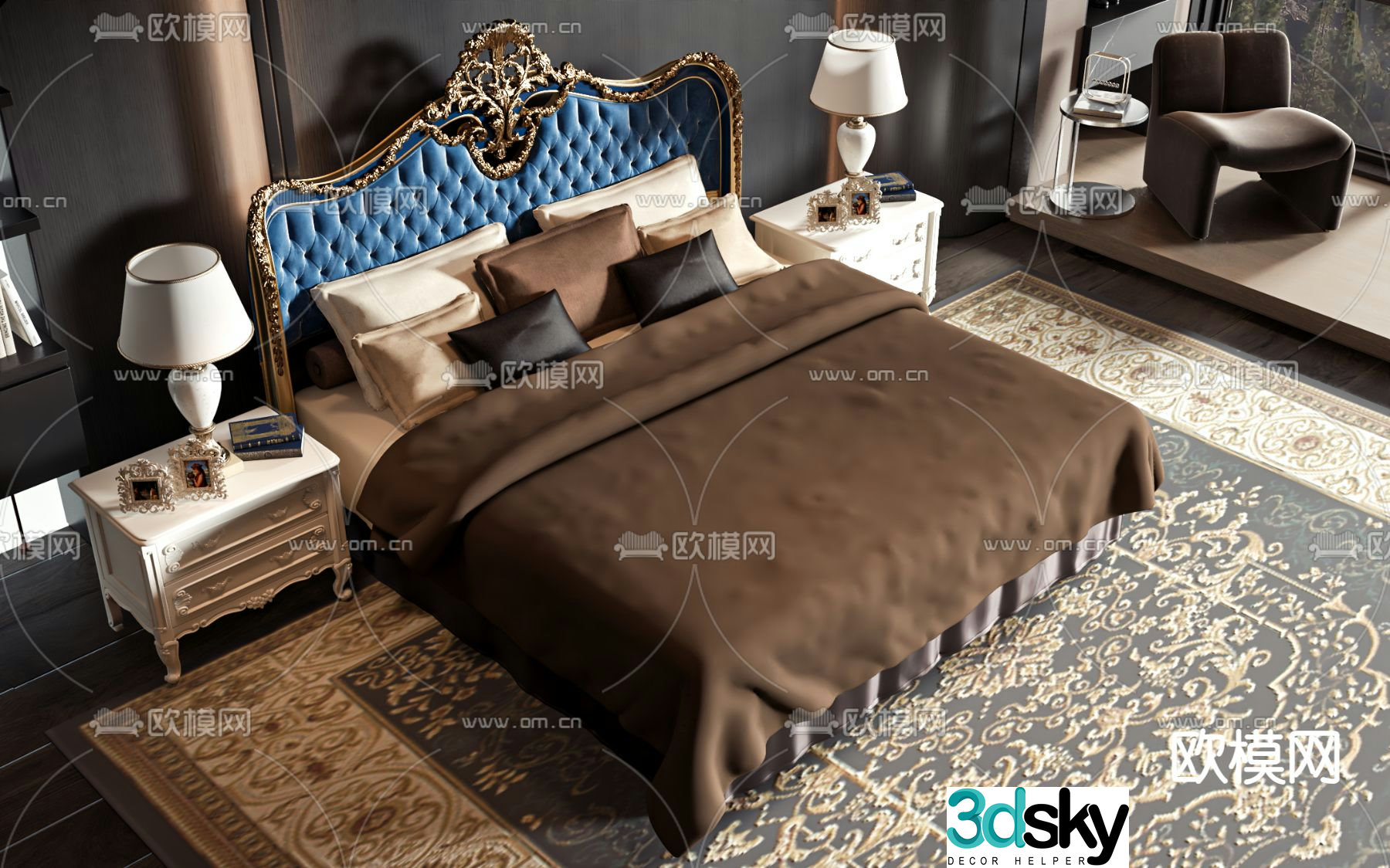 European double bed 3d model