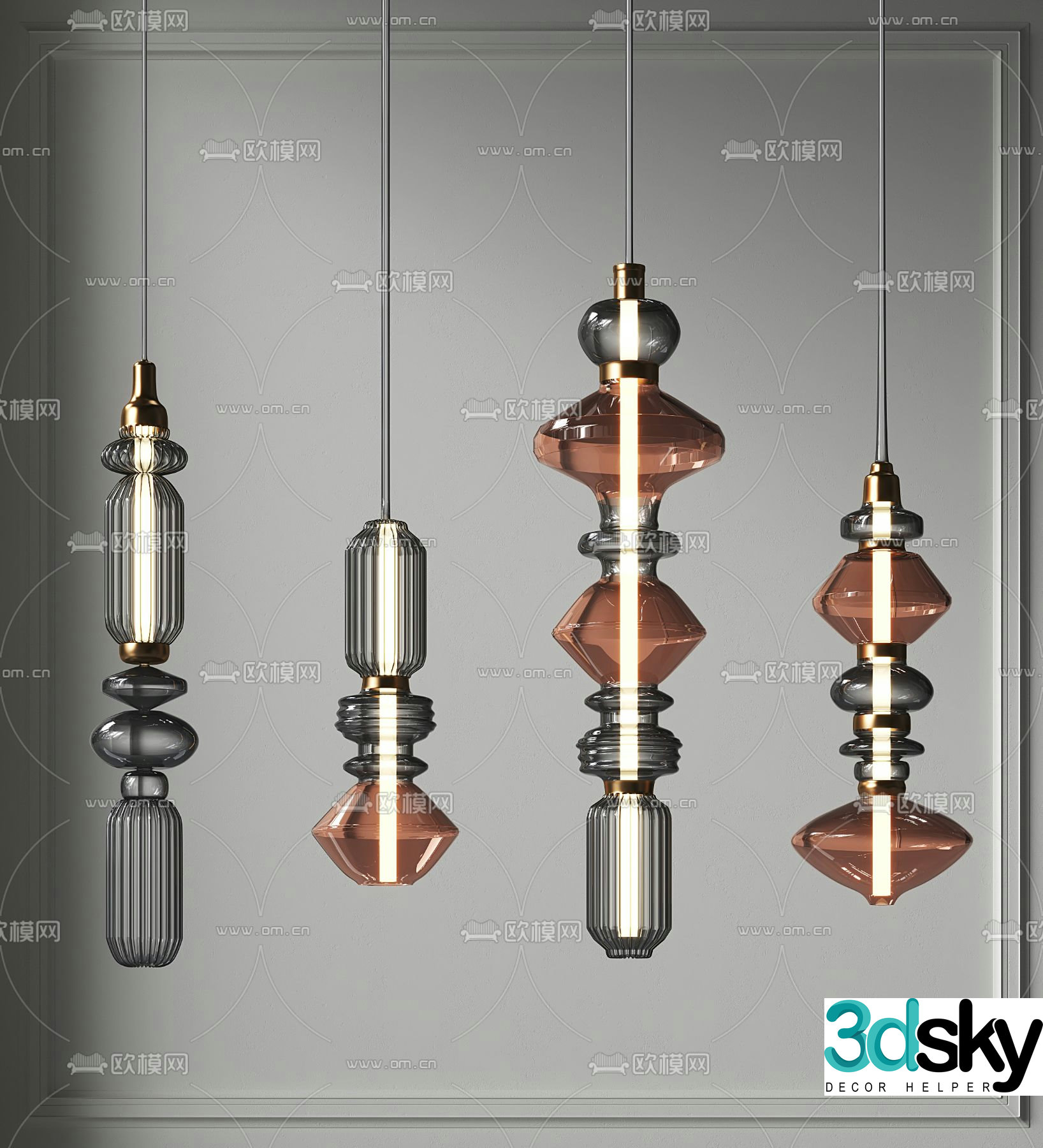 Glass small chandelier 3d model