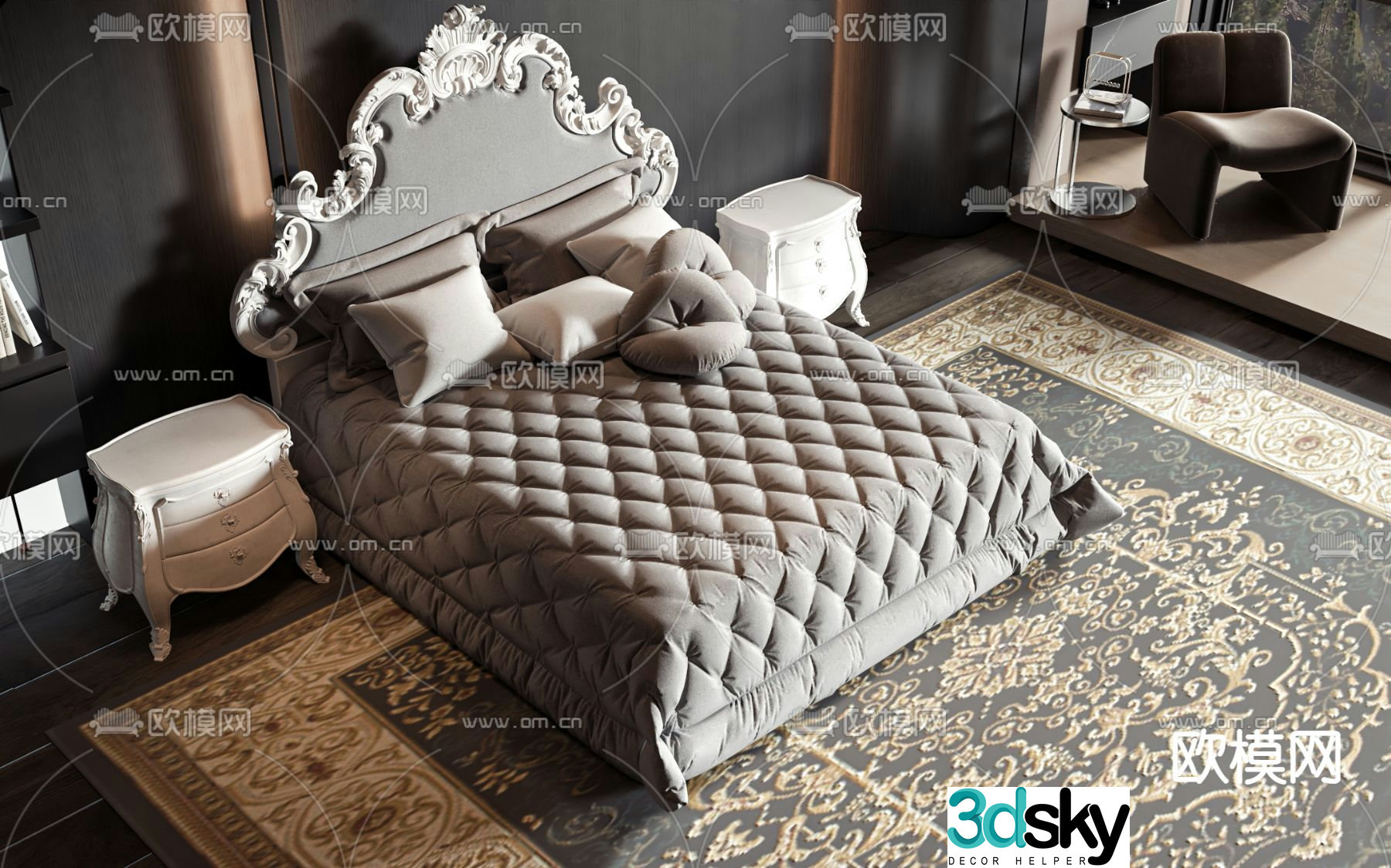 European double bed 3d model
