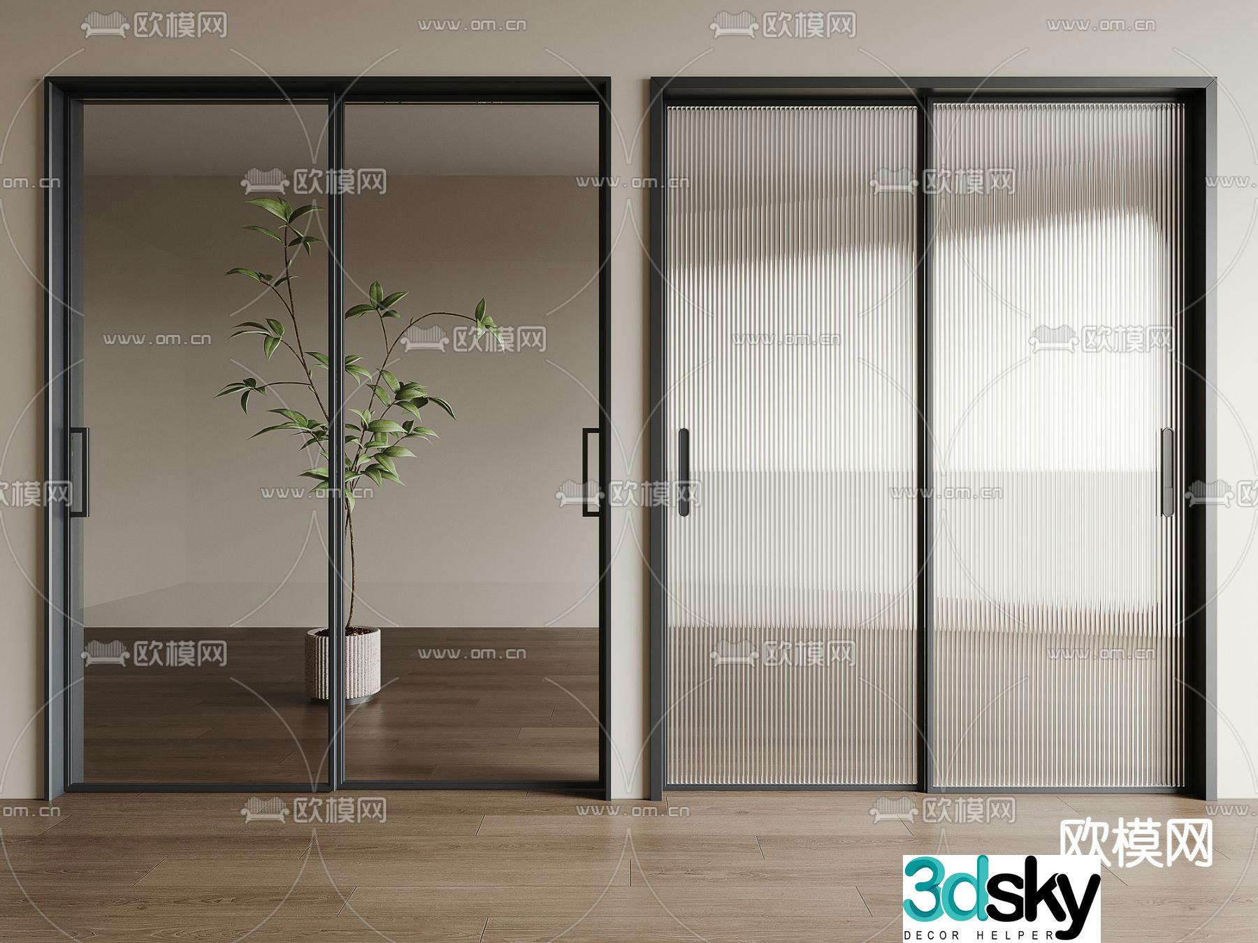 Changhong glass door kitchen and bathroom door 3d model