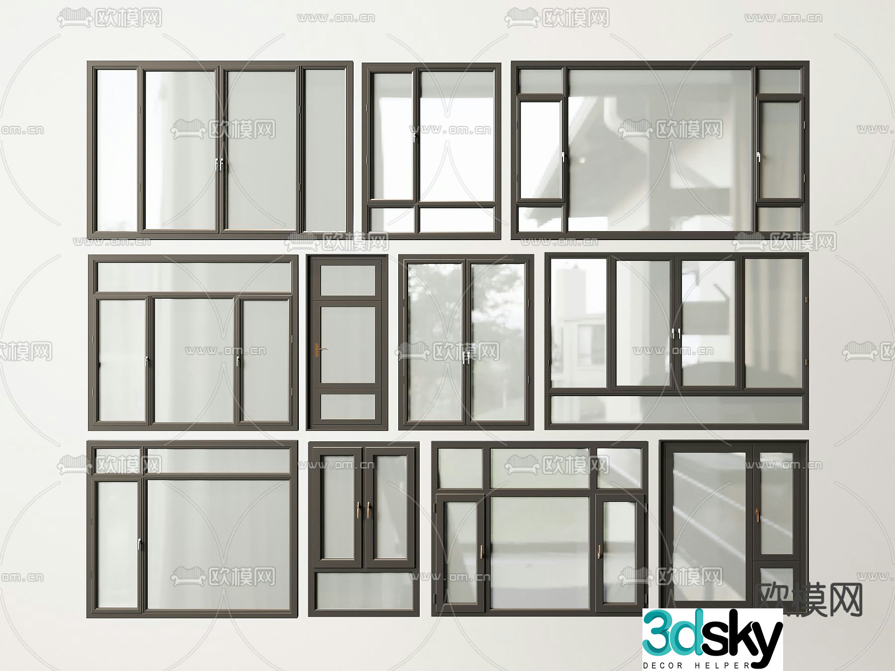 windows floor-to-ceiling windows balcony doors and windows 3d model