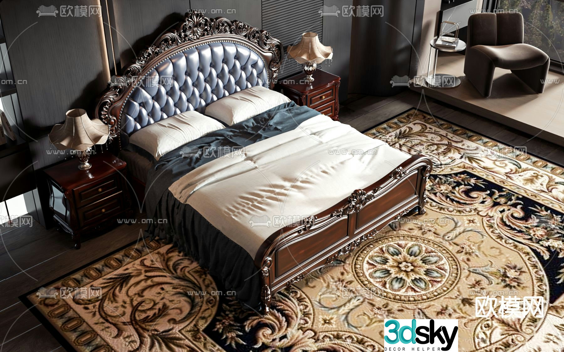 European double bed 3d model
