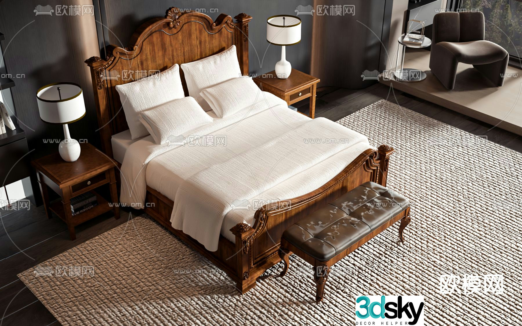 American style double bed commercial bed 3d model