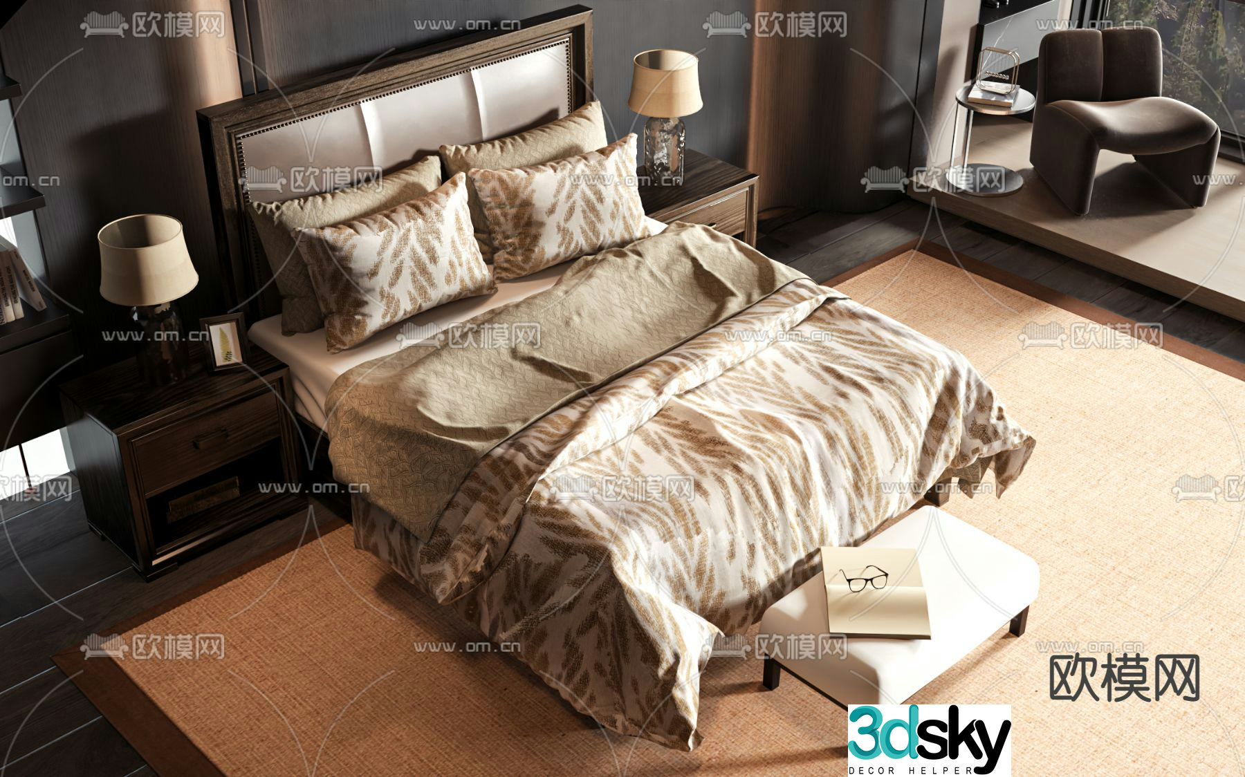 American style double bed commercial bed 3d model