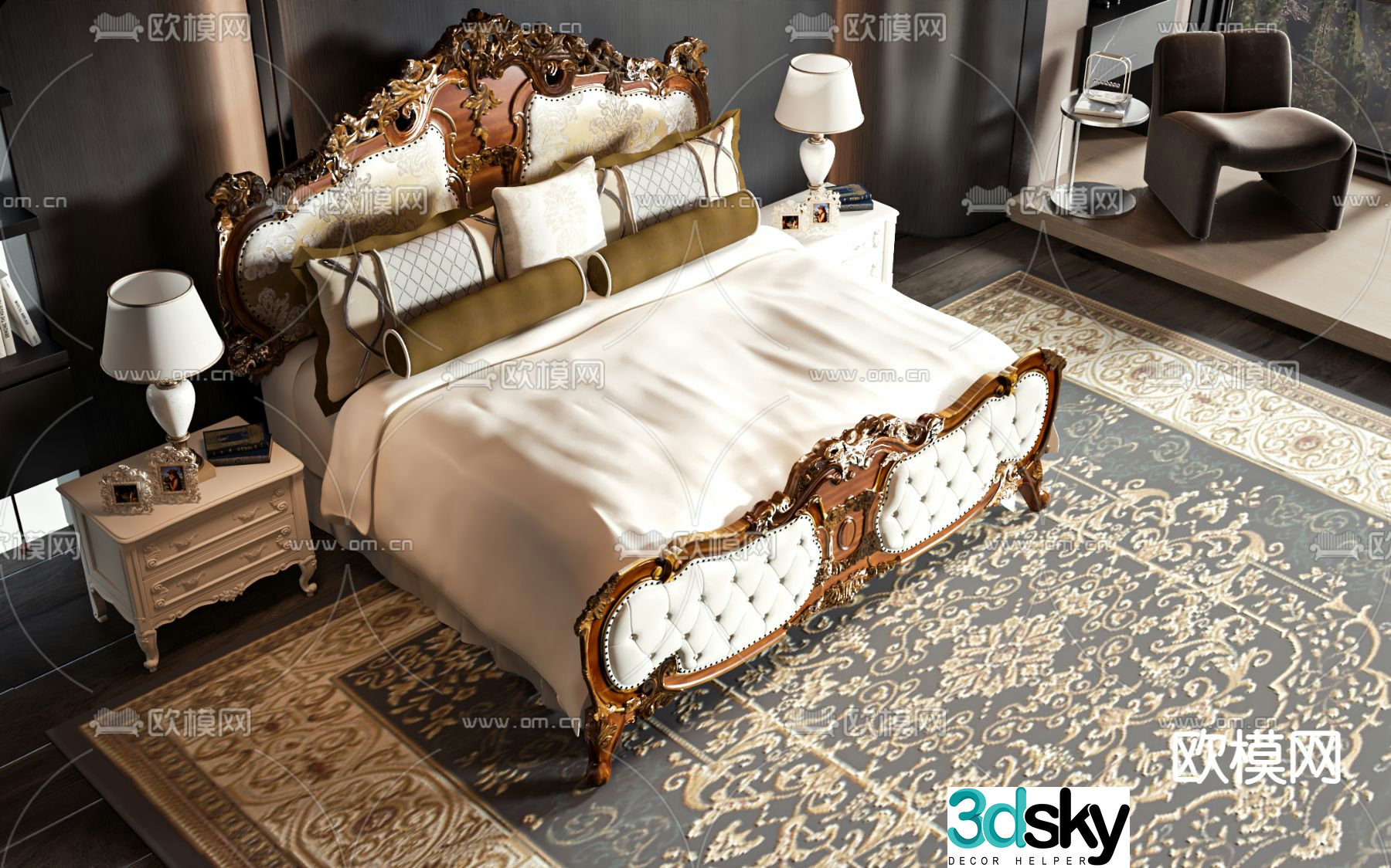 European double bed 3d model