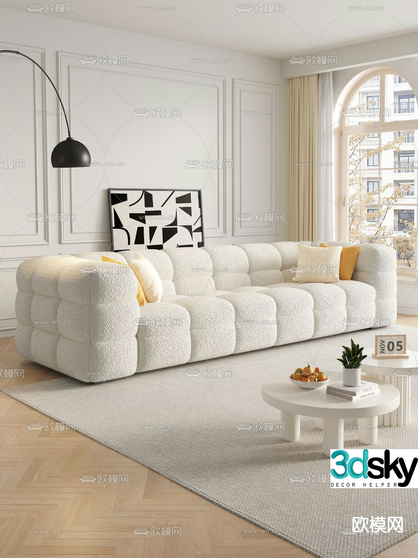 Cream style sofa multi-person sofa 3d model