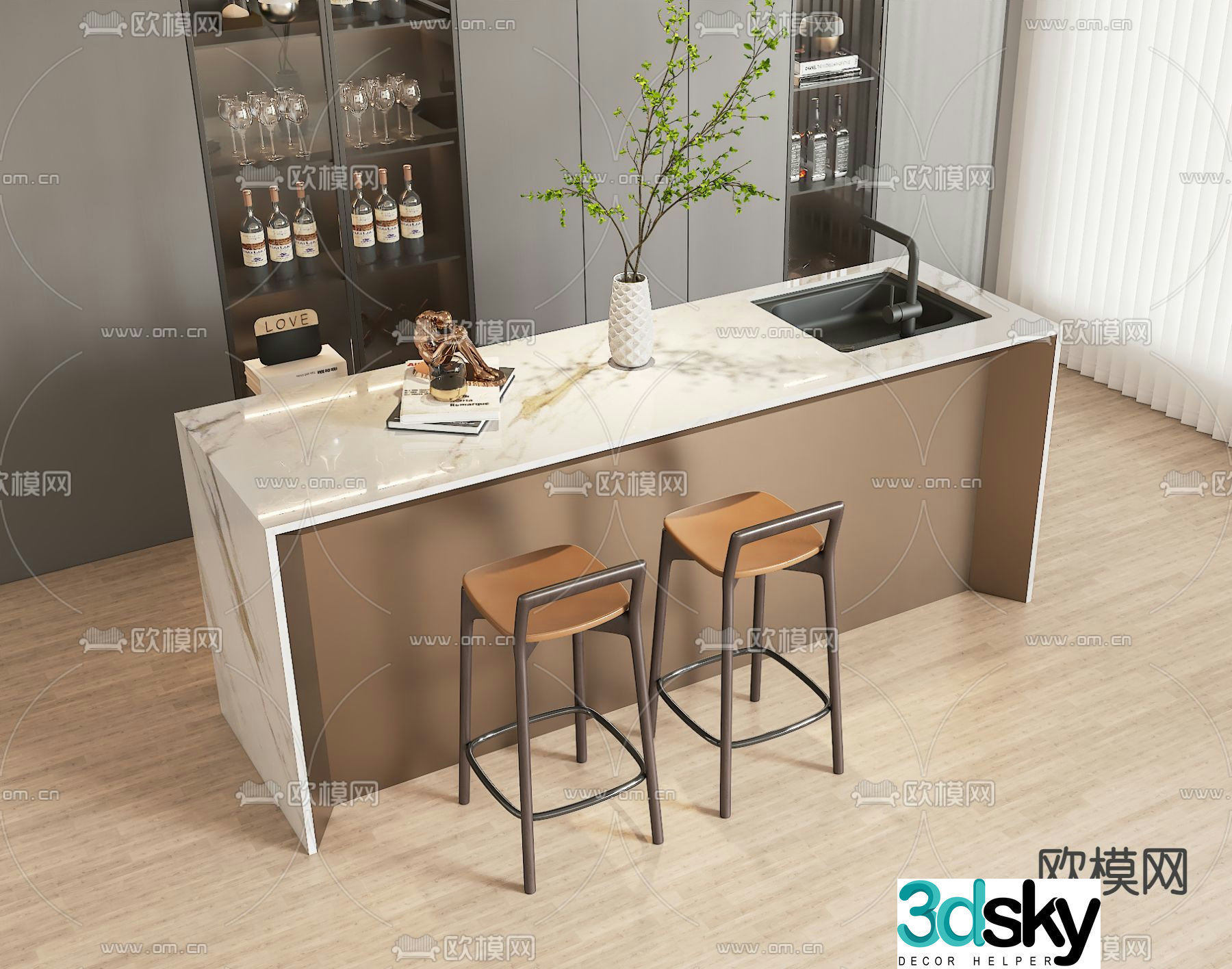 Marble bar island table 3D model