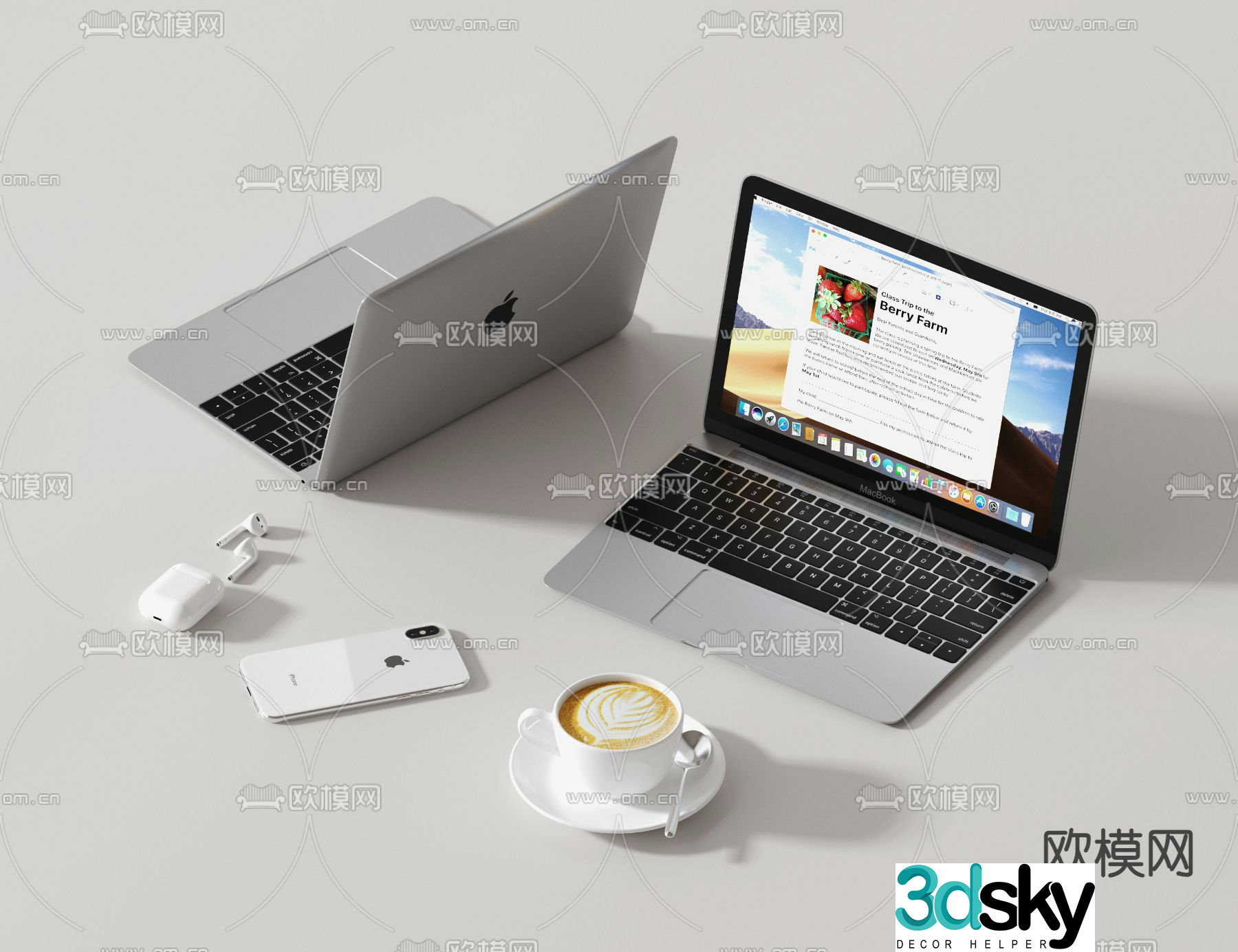 office supplies laptop mobile phone 3d model