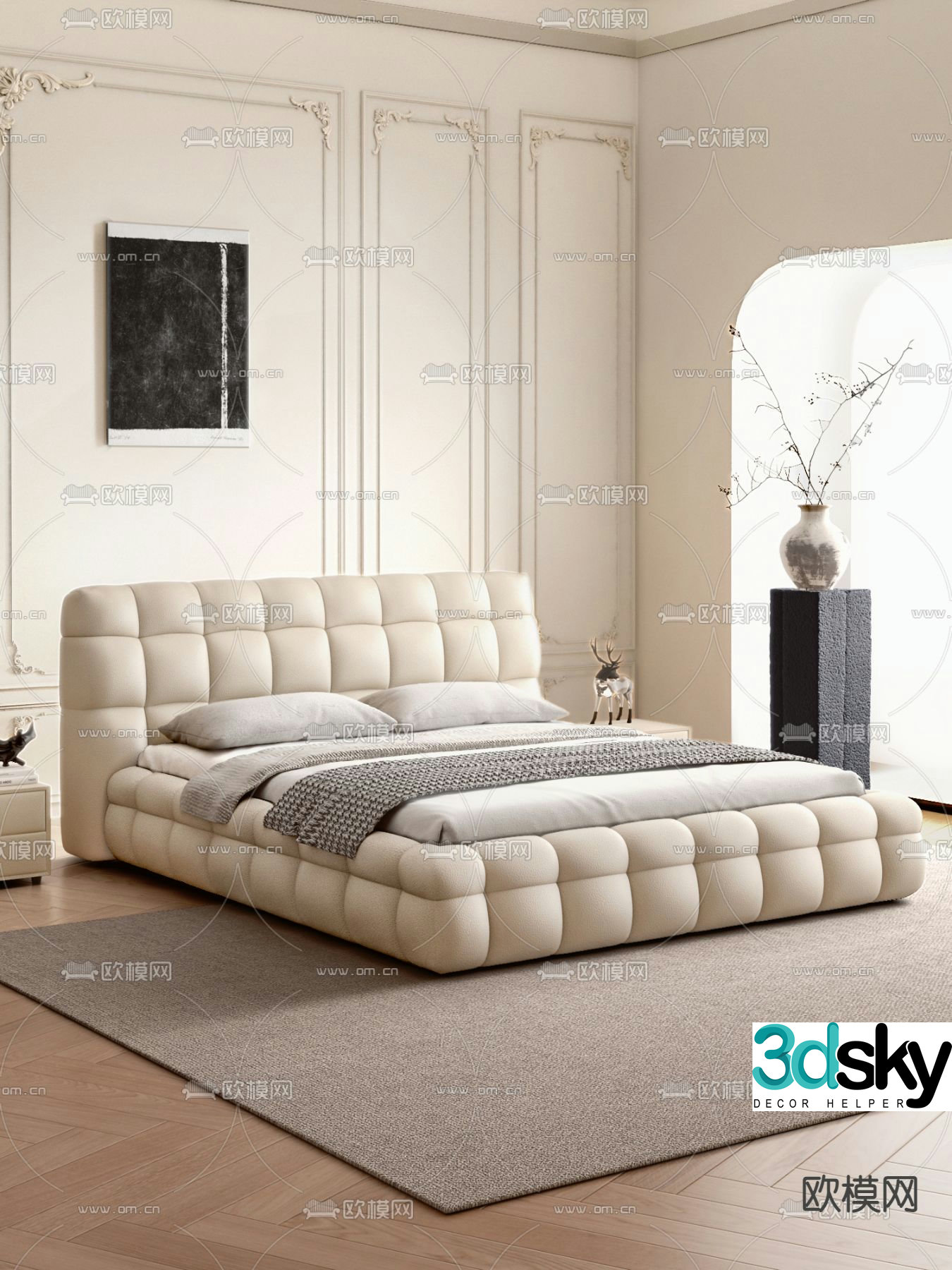 Italian double bed marshmallow bed 3d model