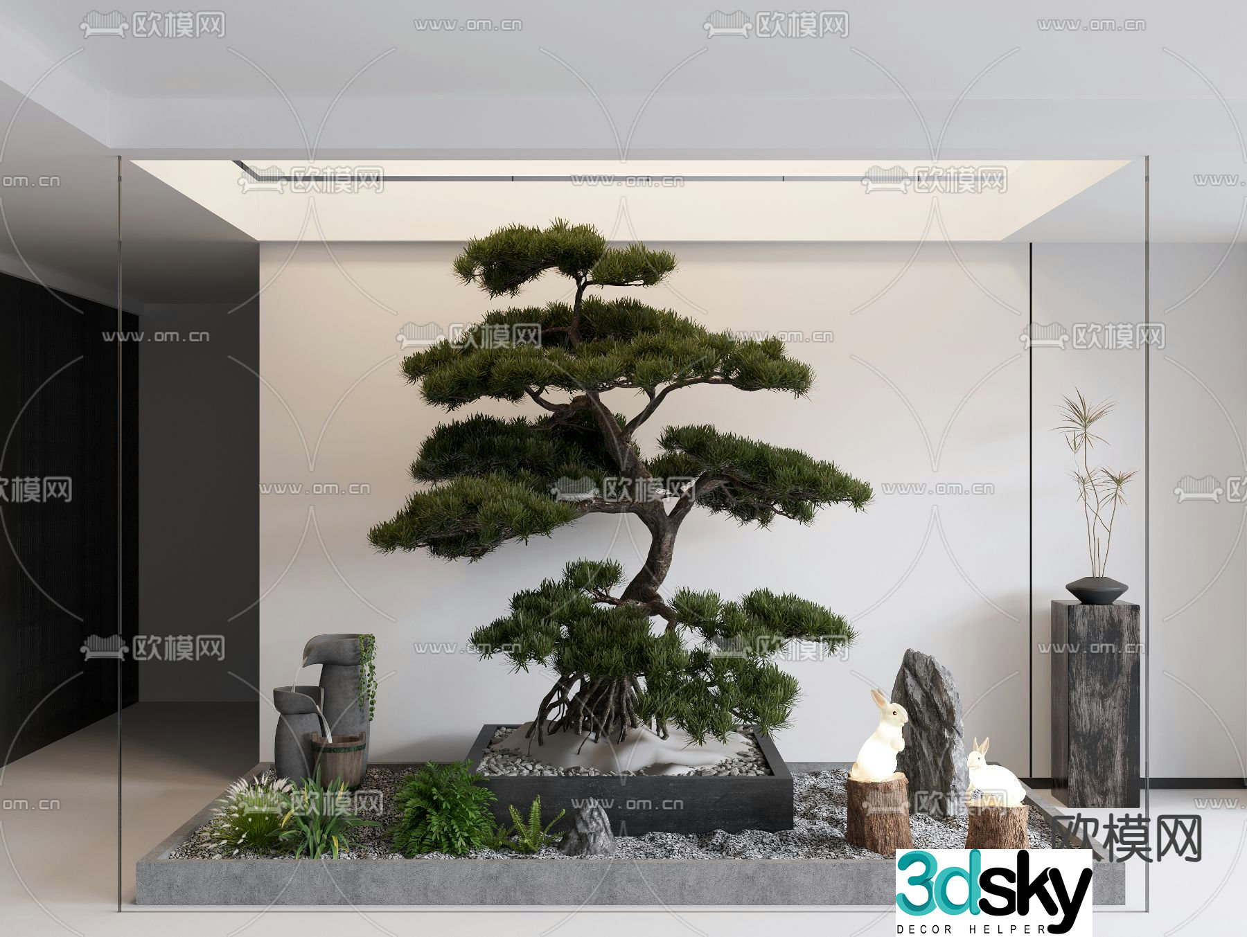 Indoor landscape pine trees green plants landscape sketch 3d model