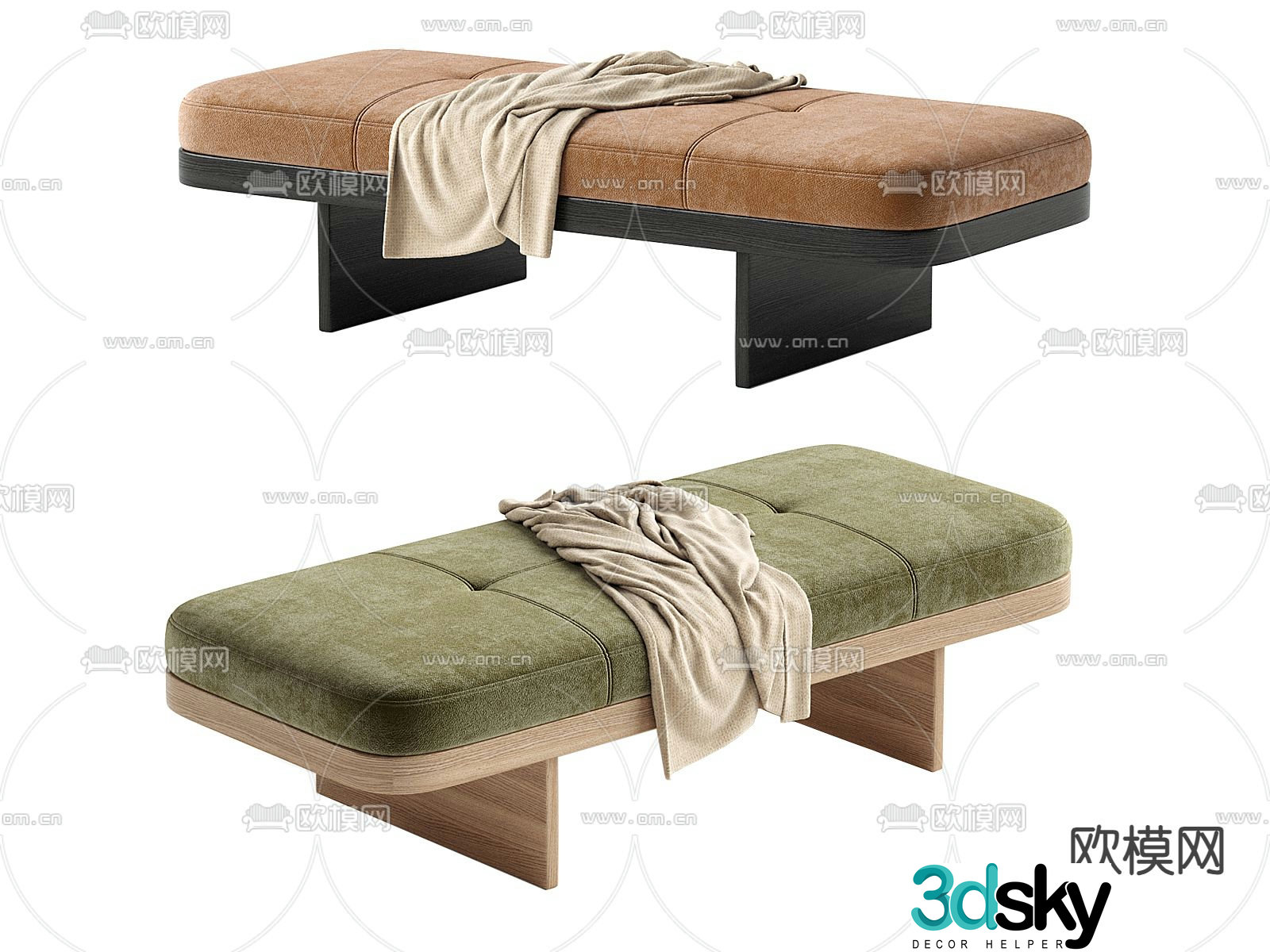 bench bed end stool footrest 3d model