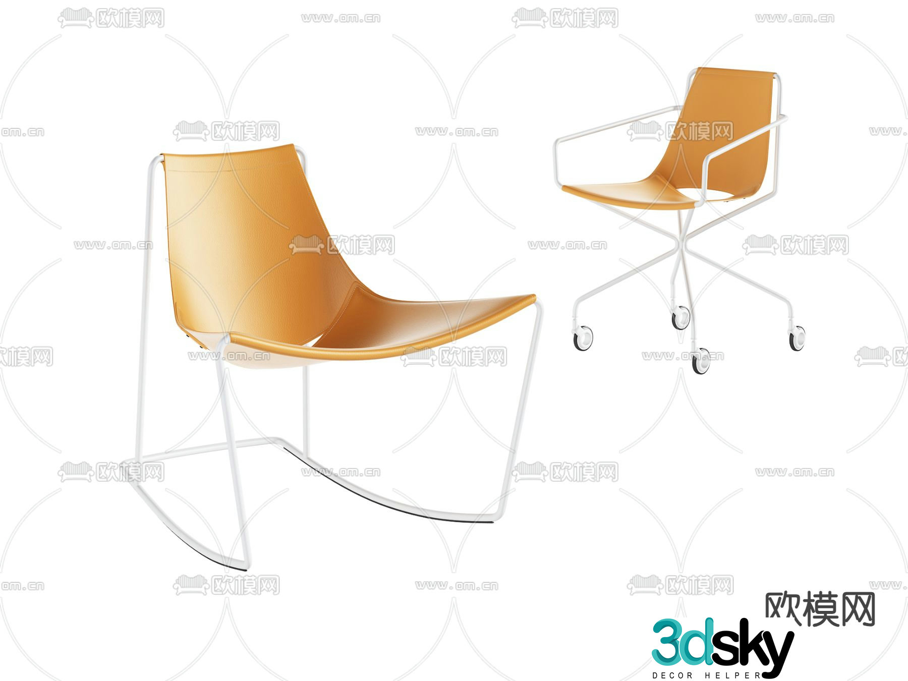 Simple chair office chair sliding wheelchair 3d model