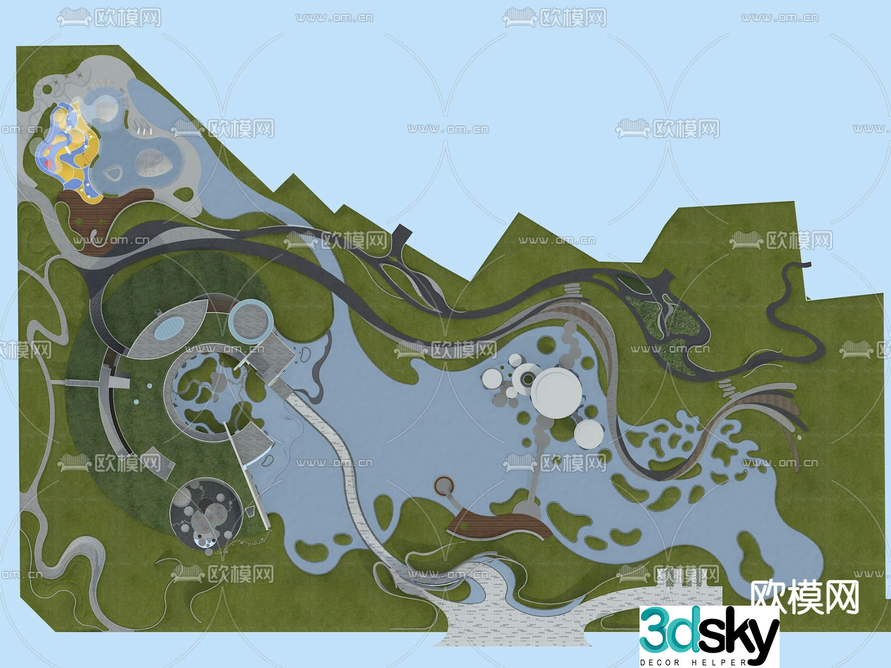 Waterfront landscape park landscape wetland park 3d model