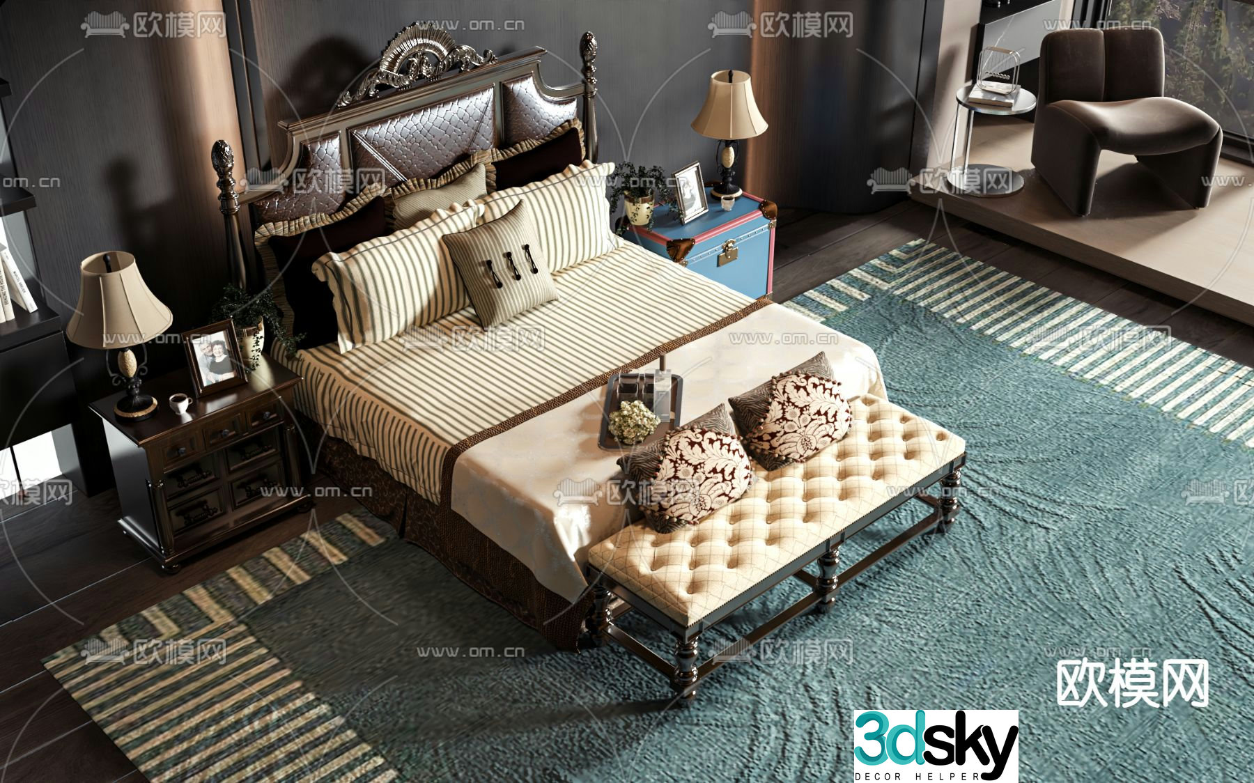 American double bed 3d model