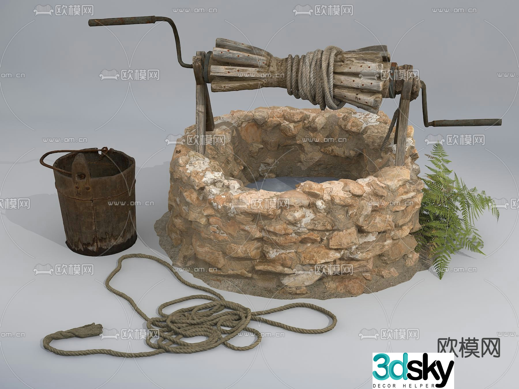 Modern water well landscape sketch 3d model