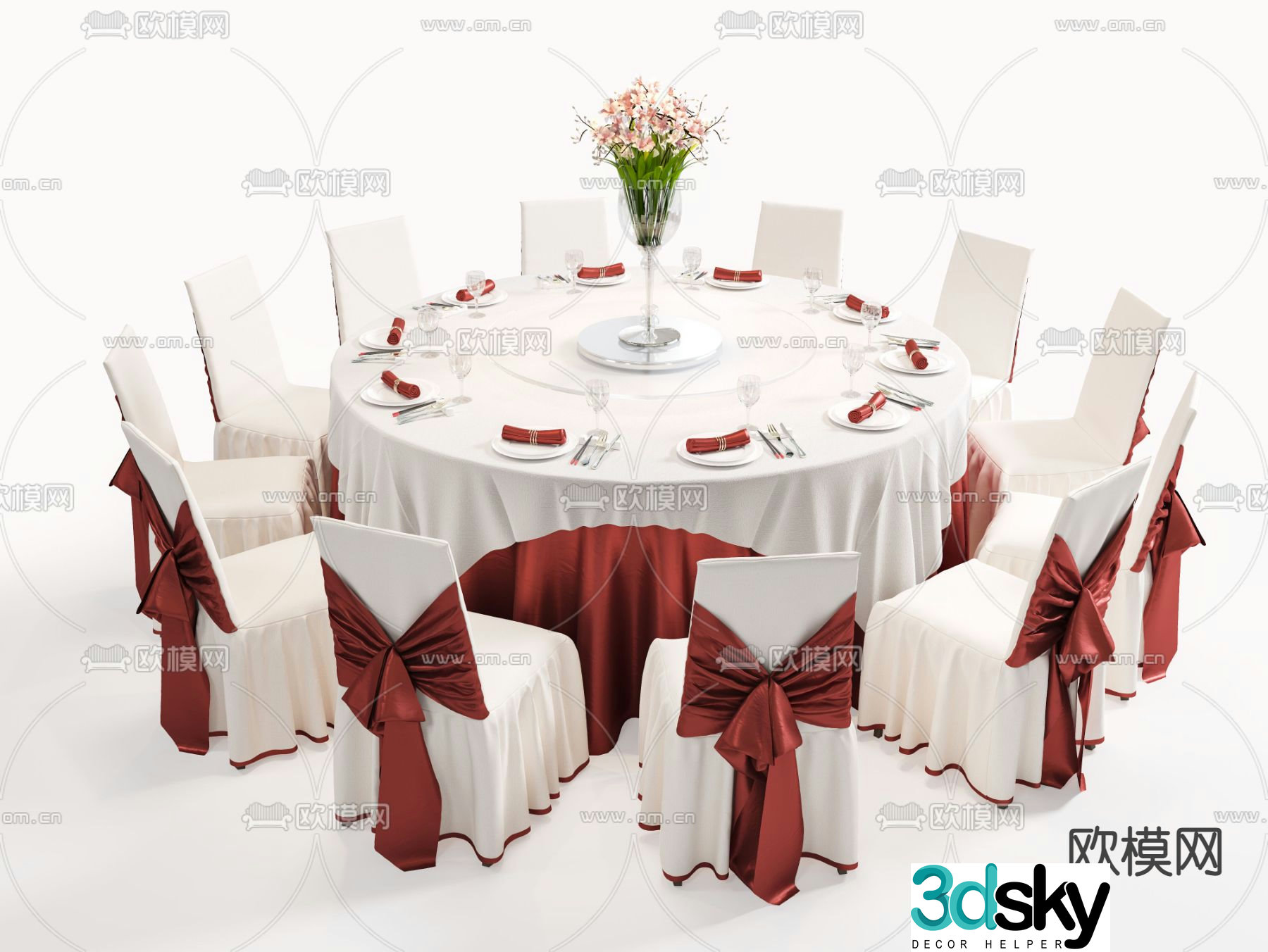 Banquet table and chairs dining table and chairs 3d model