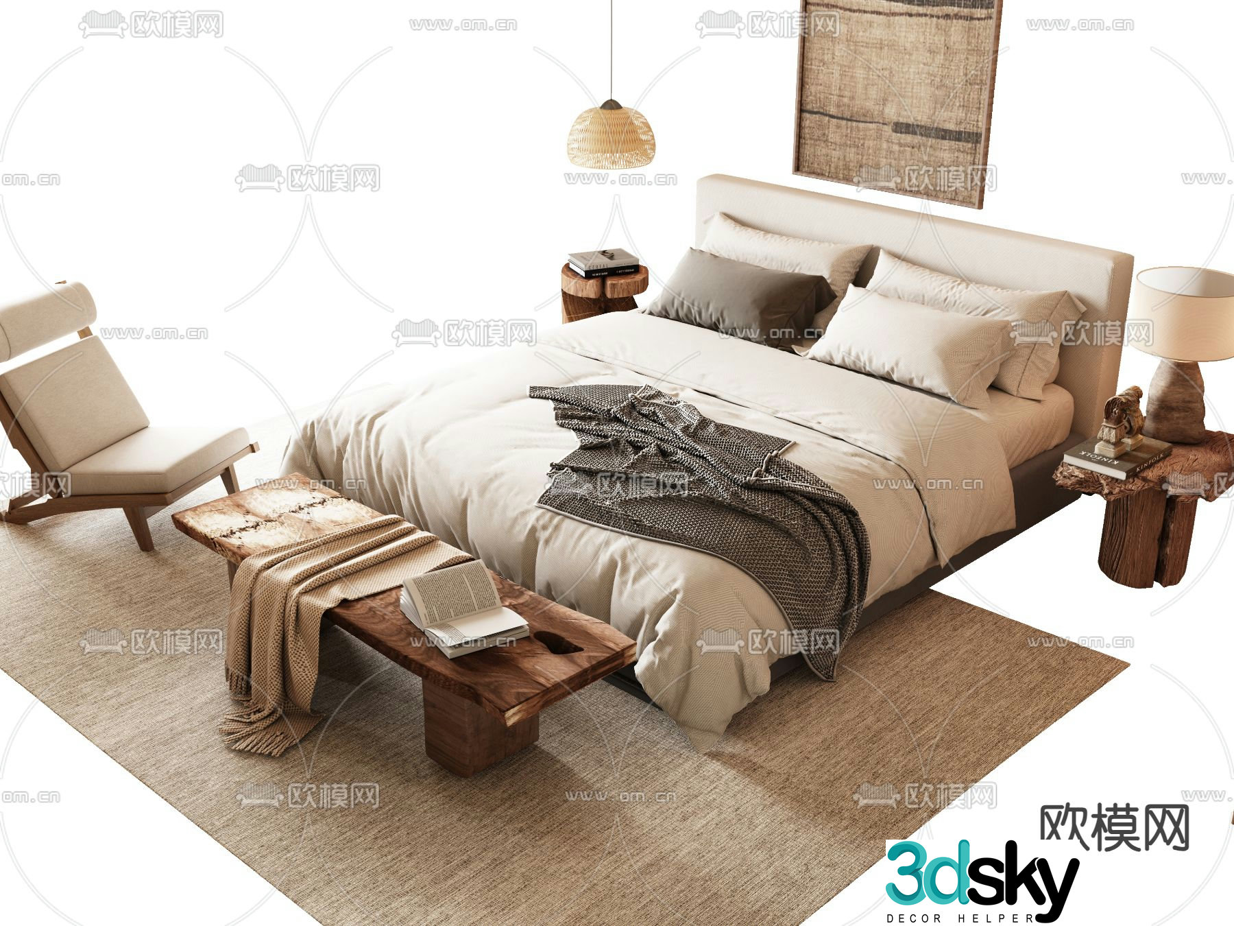 Medieval style double bed 3d model