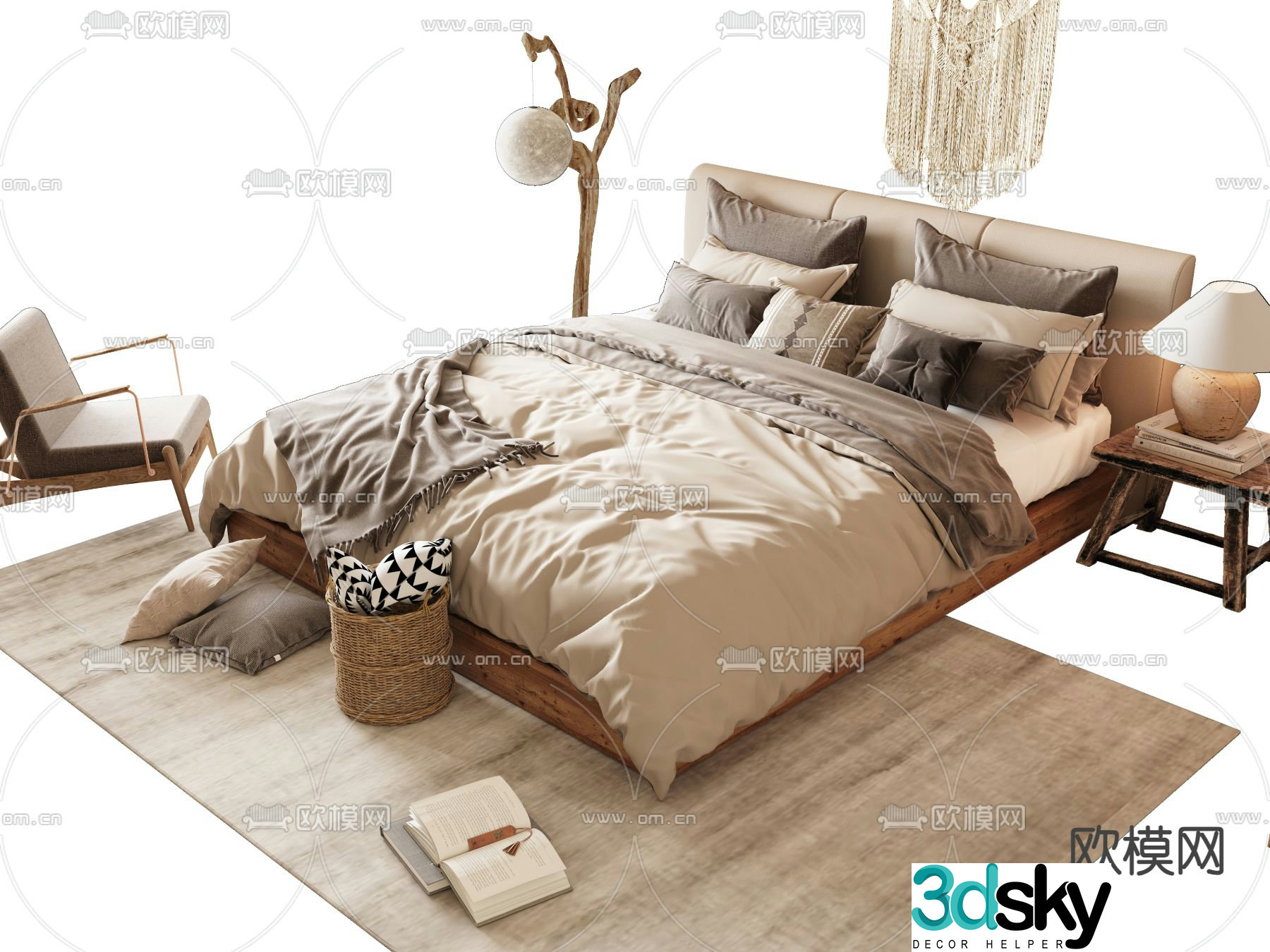 Medieval style double bed 3d model