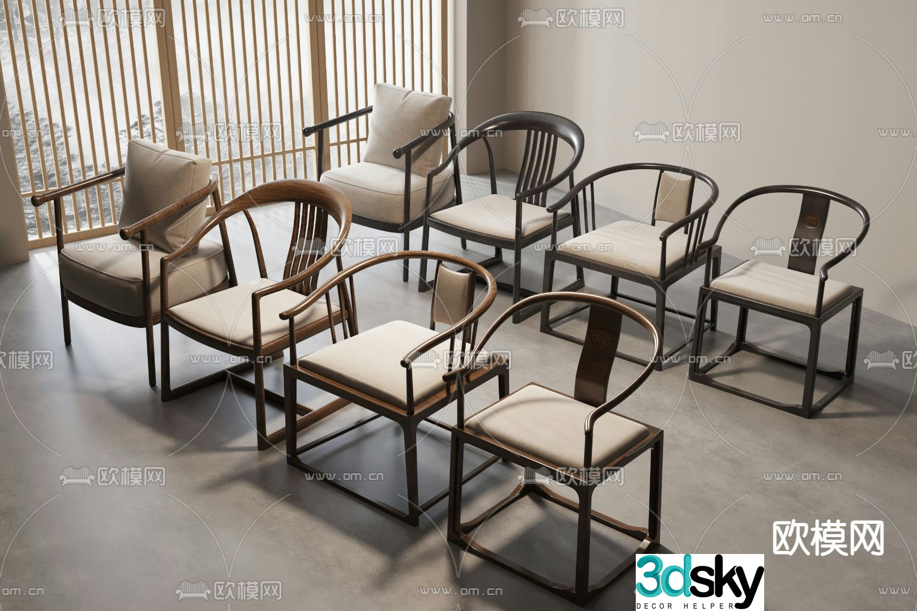 New Chinese style single chair arm chair Taishi chair 3d model