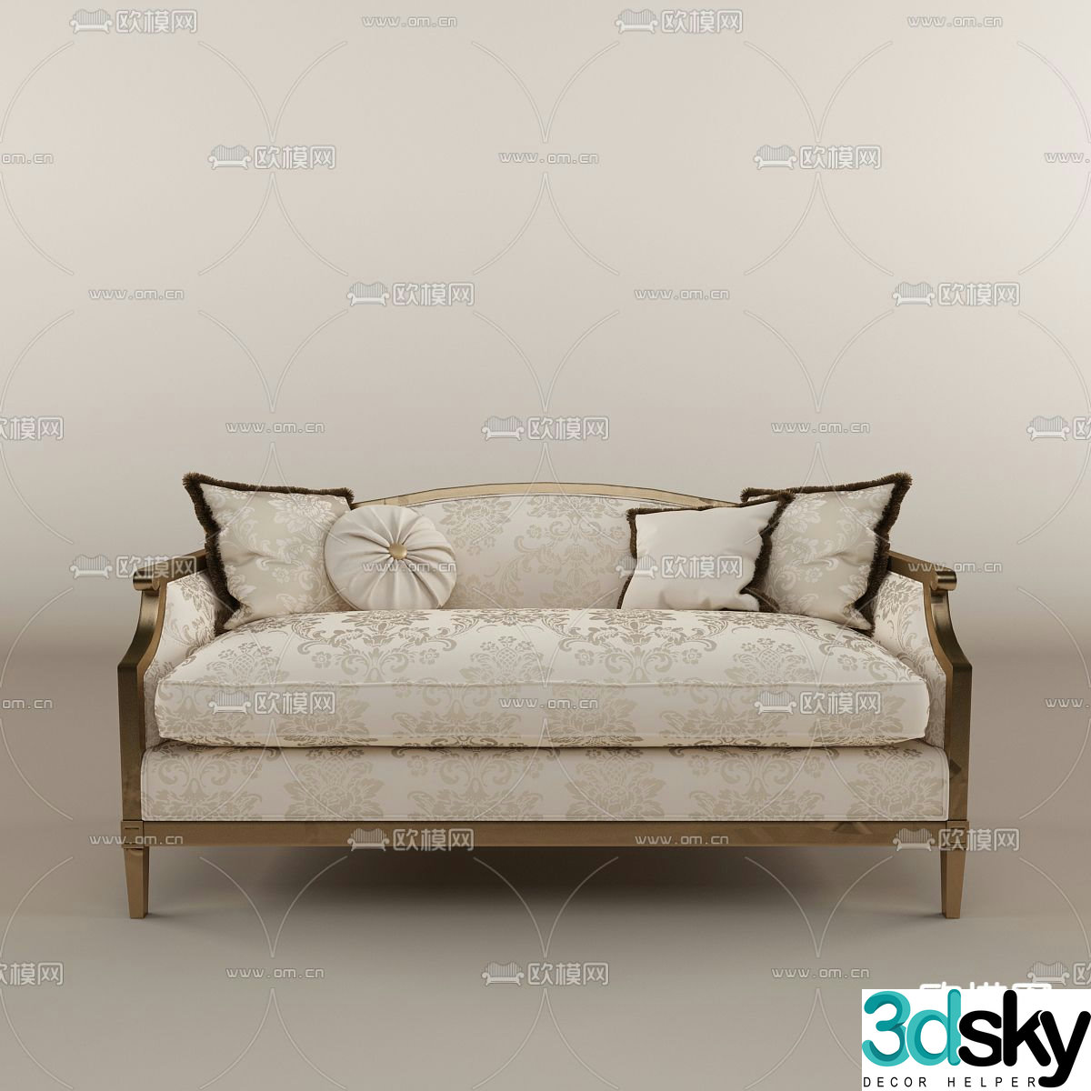 Simple European double sofa classical sofa 3d model