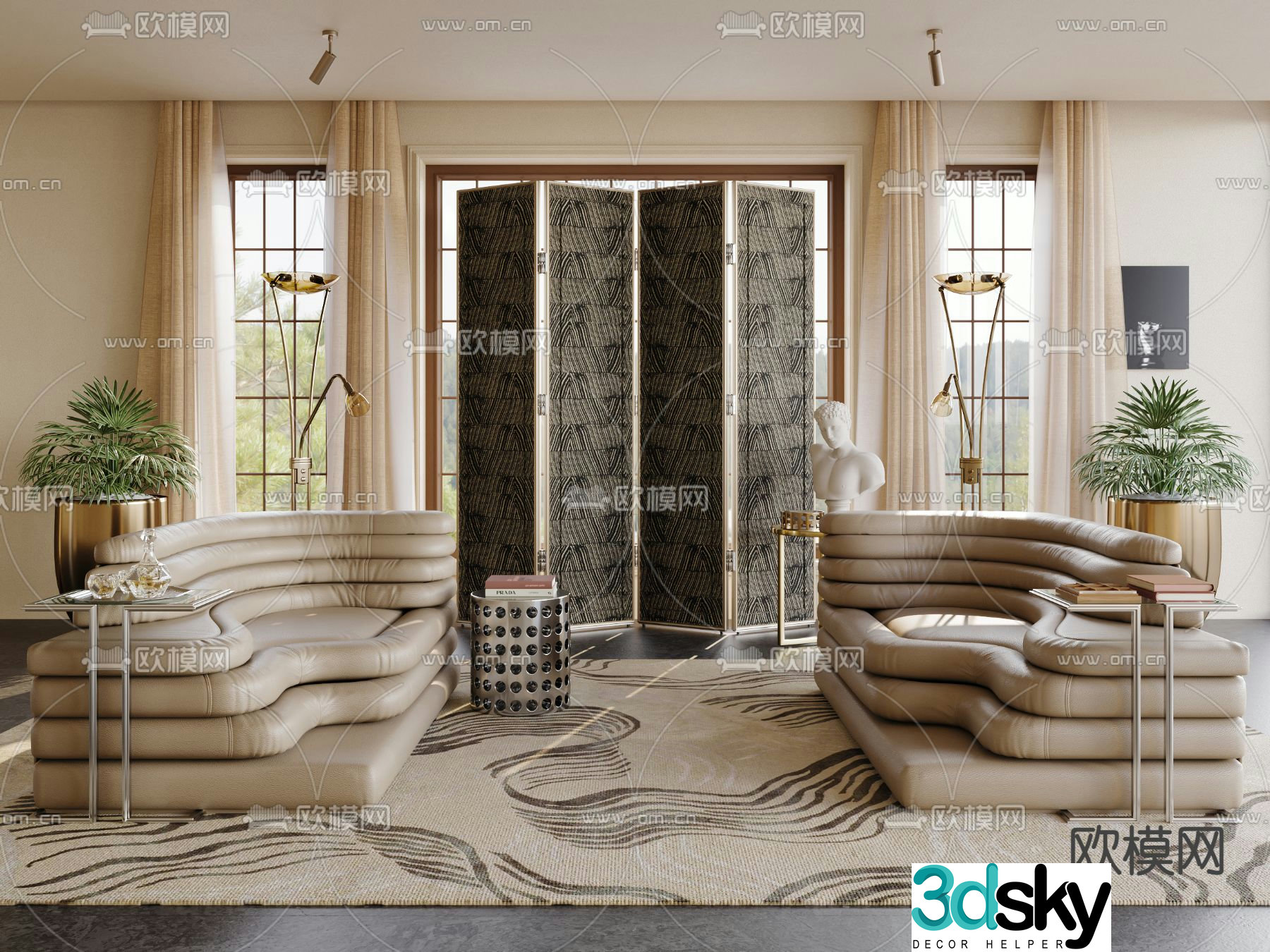 Leisure sofa multi-person sofa 3d model