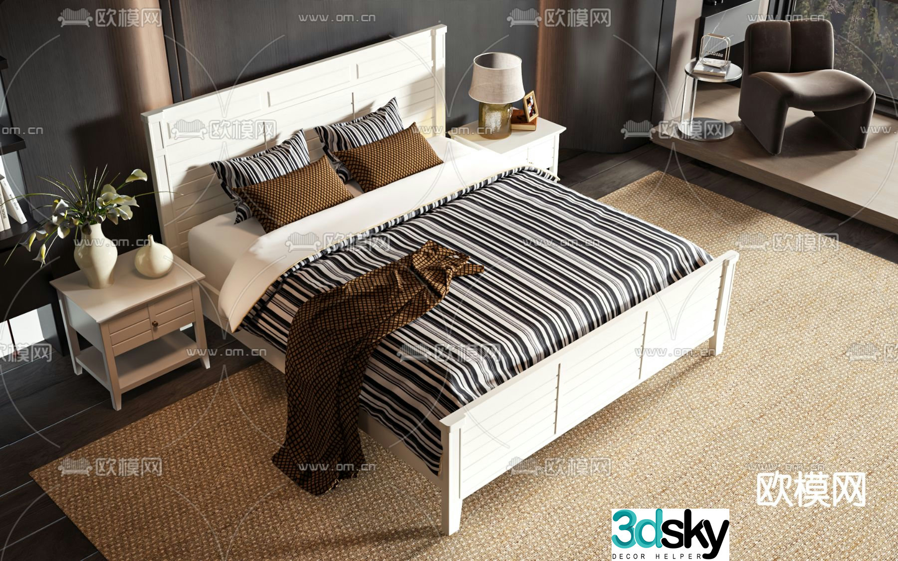 American double bed 3d model