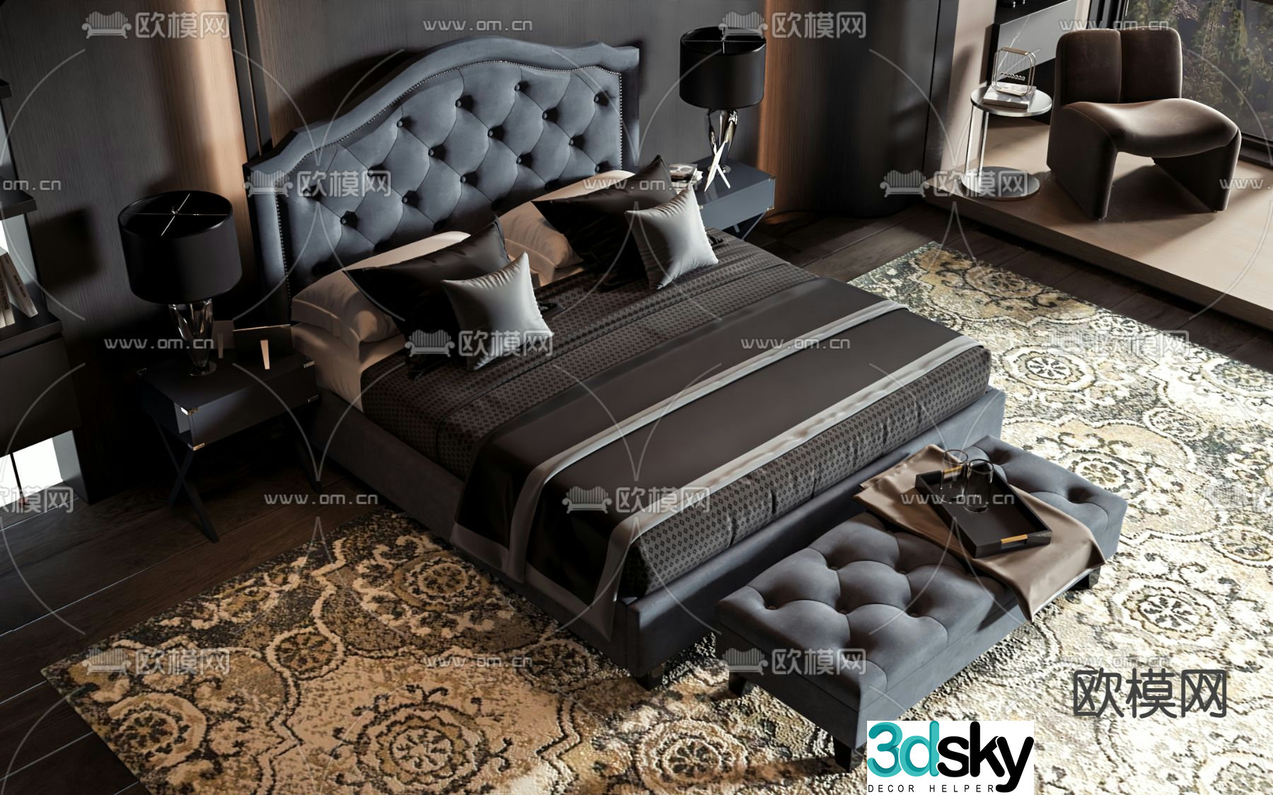 American double bed 3d model