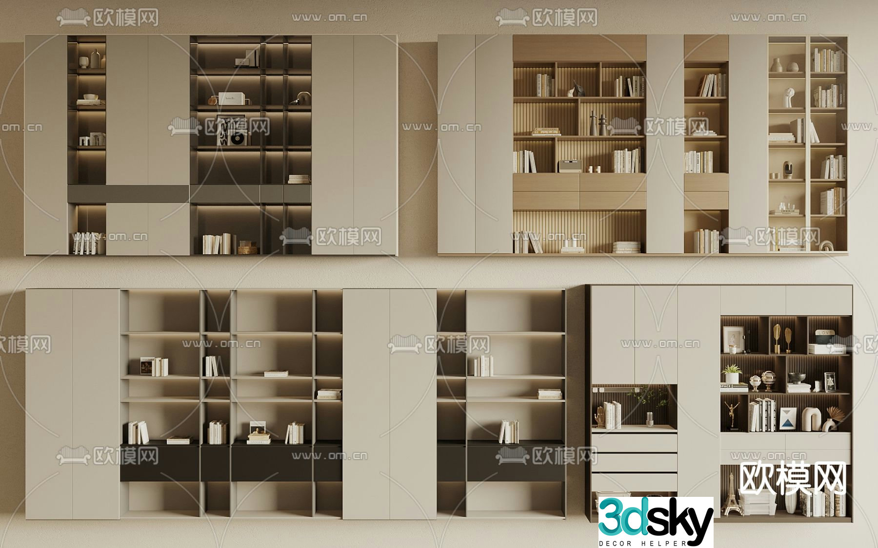Modern bookcase bookshelf 3d model