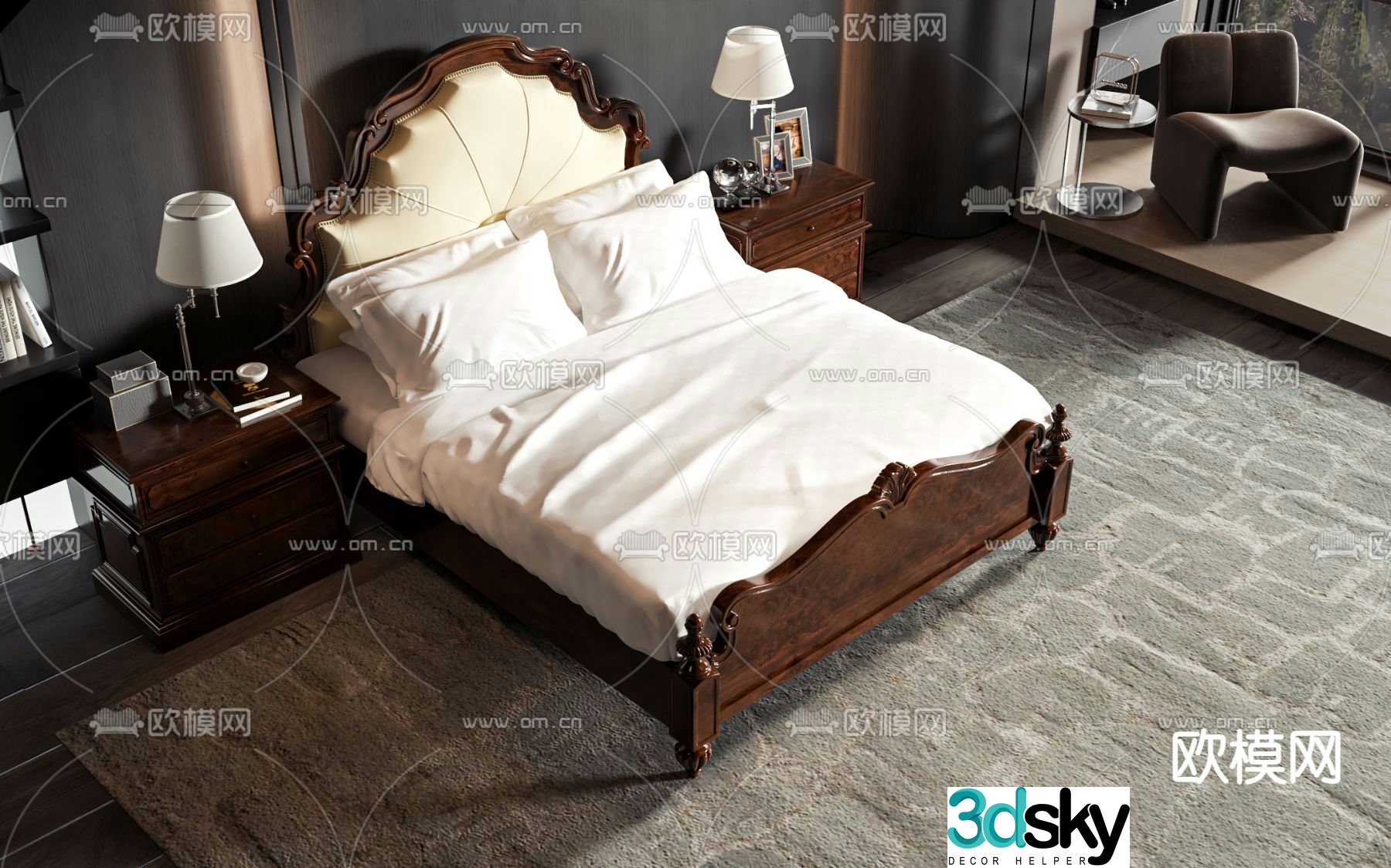 American double bed 3d model