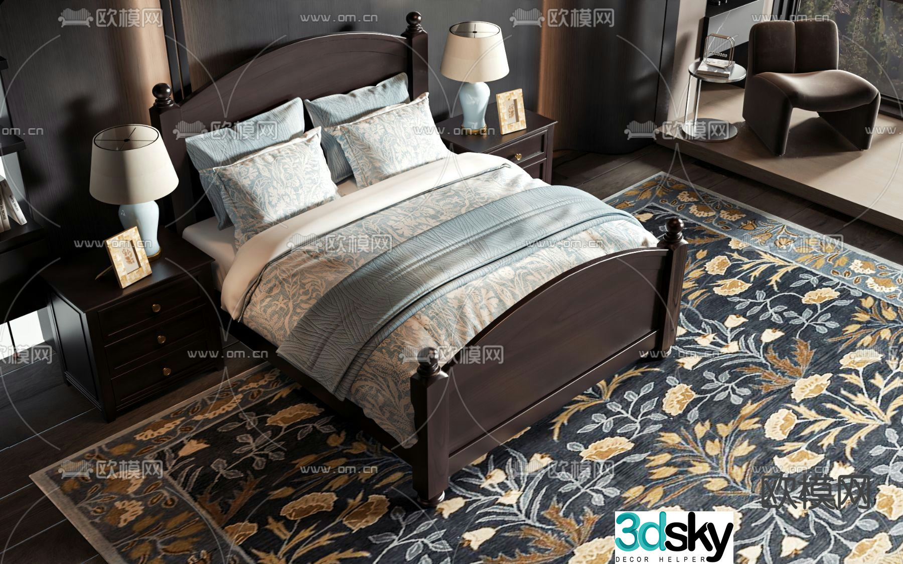 American double bed 3d model