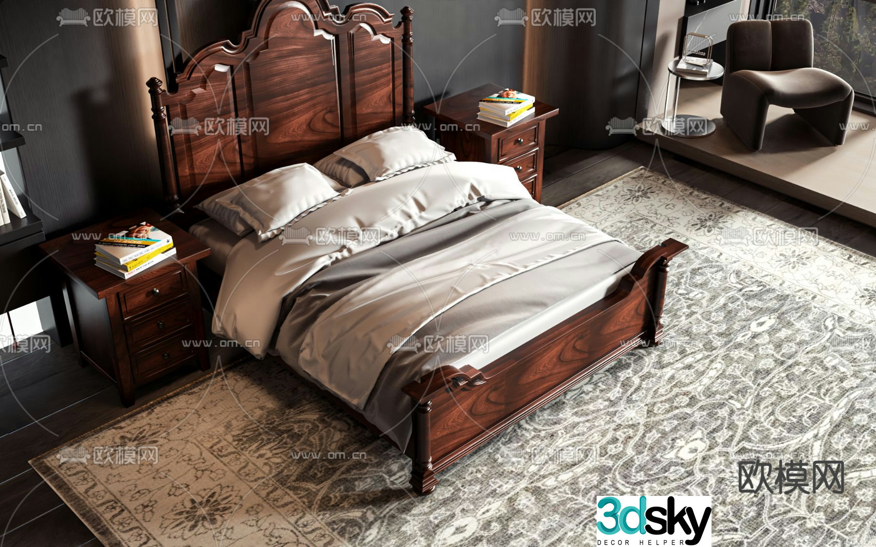 American double bed 3d model