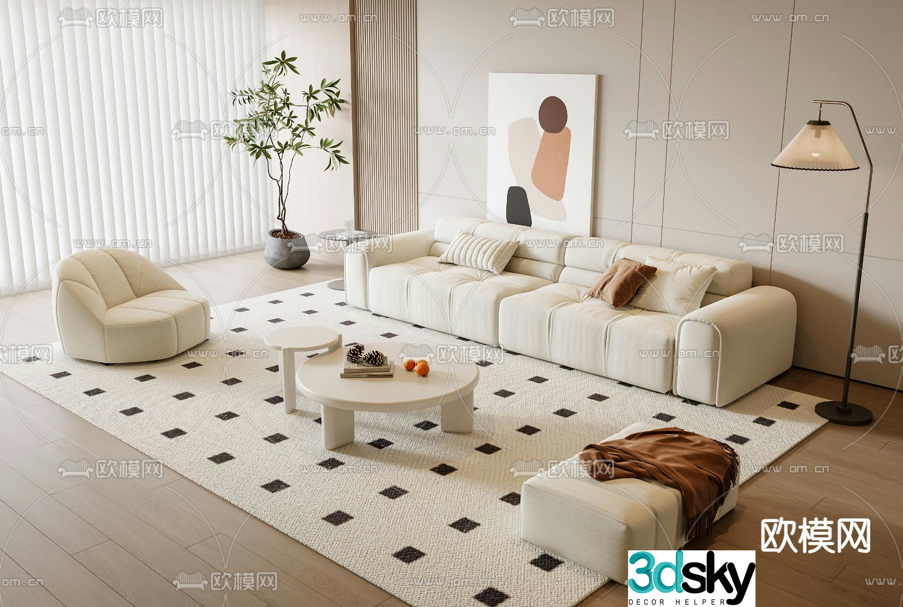 Cream style sofa modular sofa 3d model