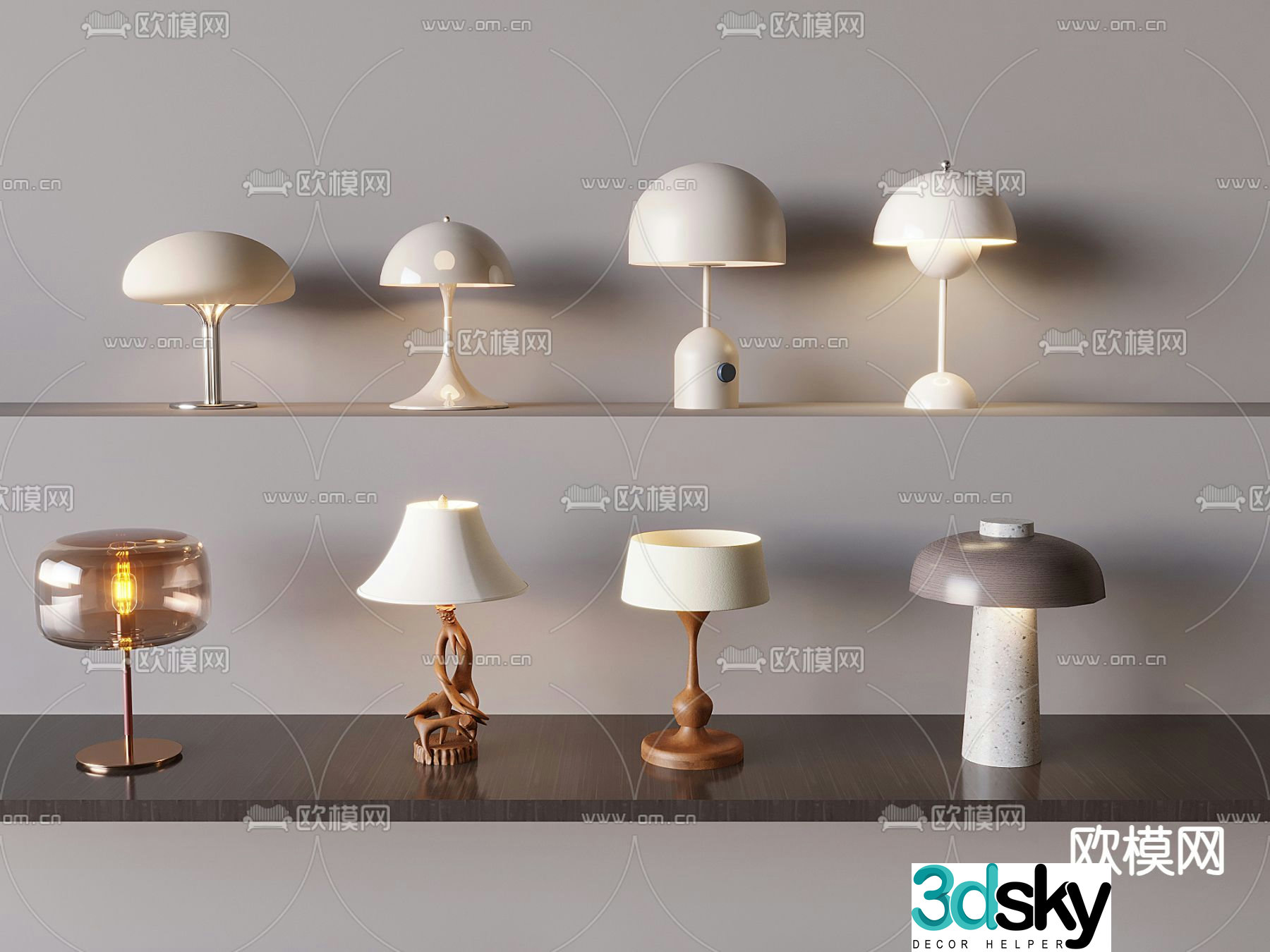 Cream style table lamp mushroom lamp glass lamp 3d model