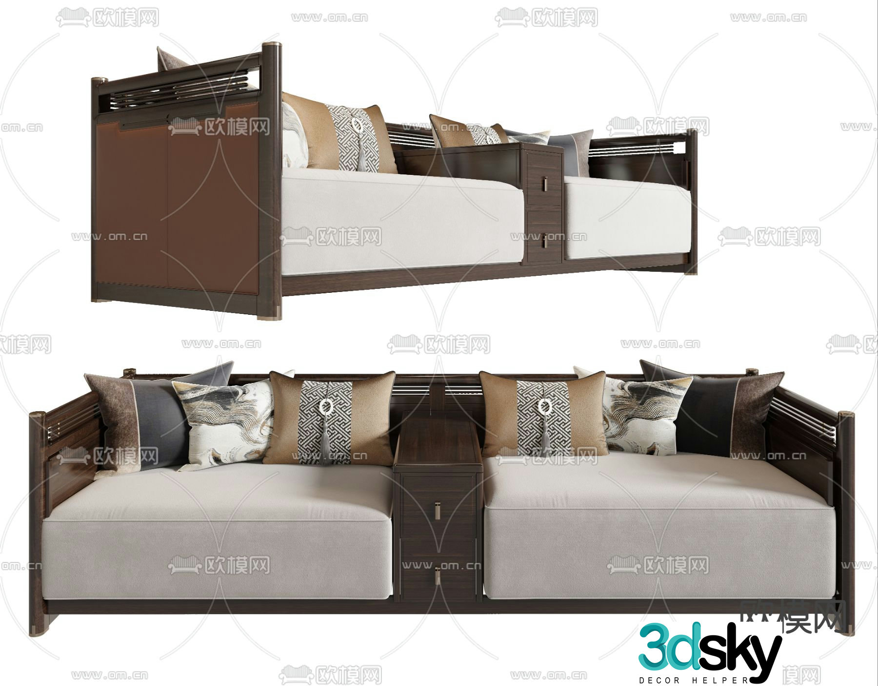 New Chinese style sofa double sofa 3d model