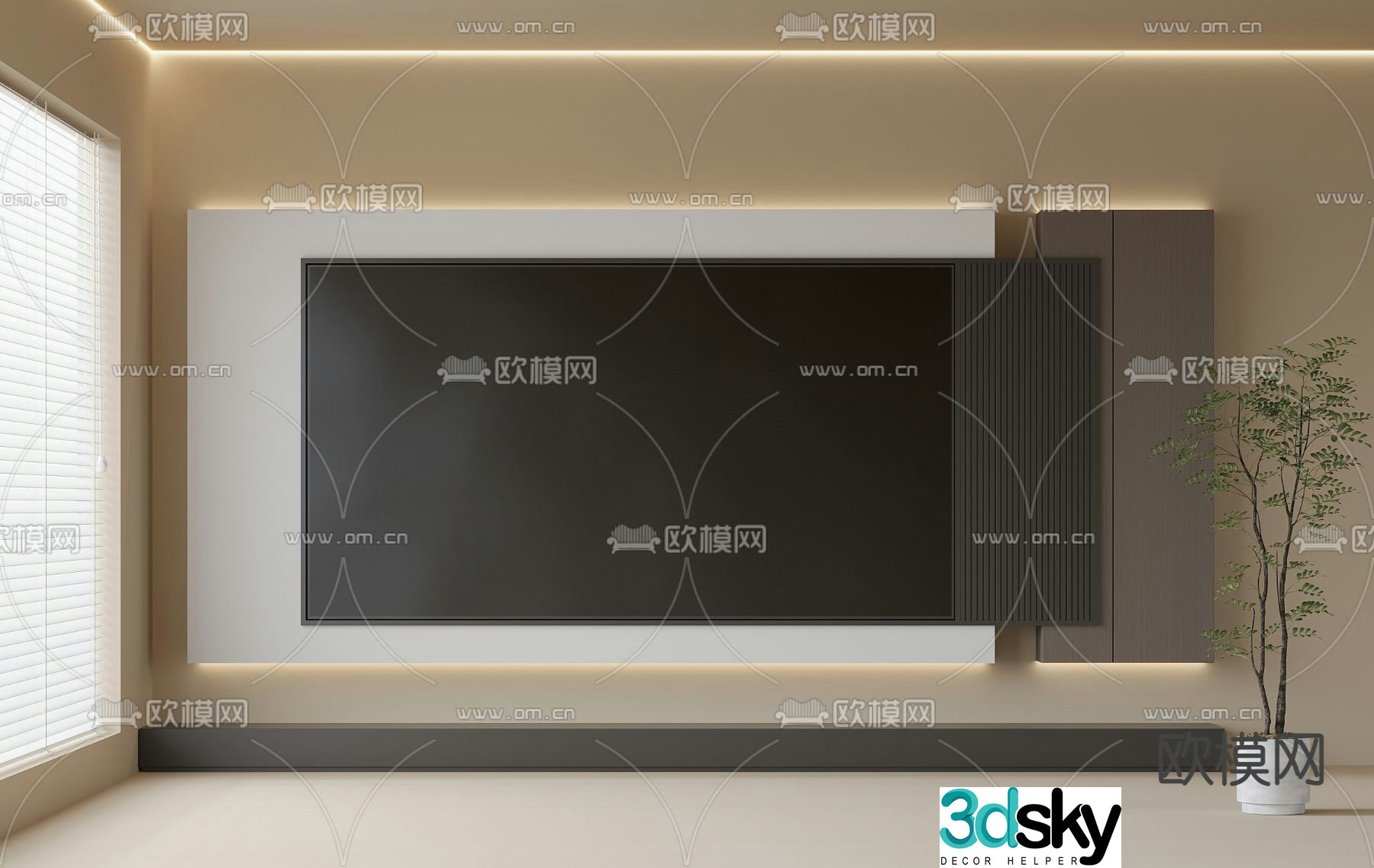 3d model of TV background wall