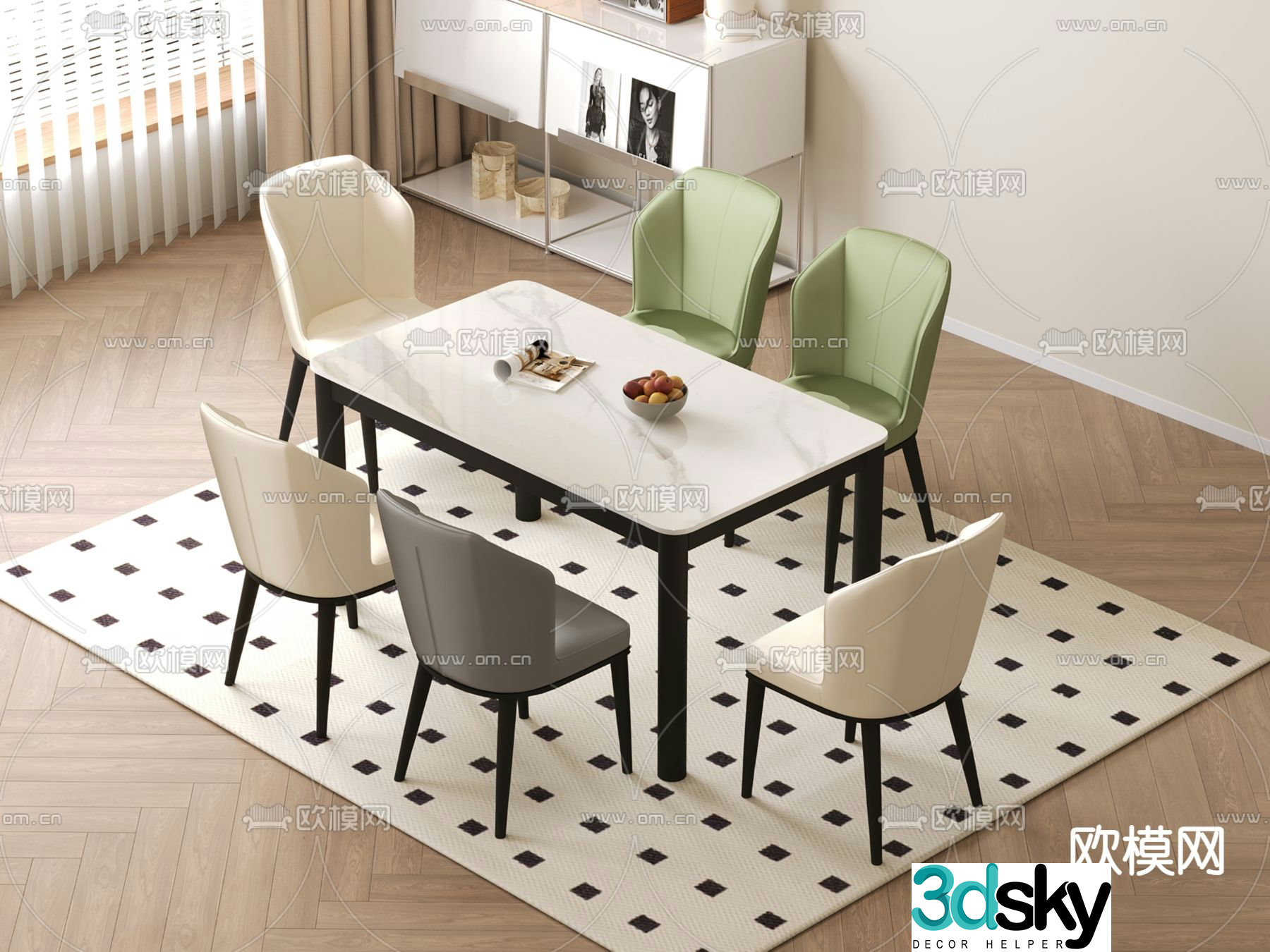 Bar dining table and chairs 3d model