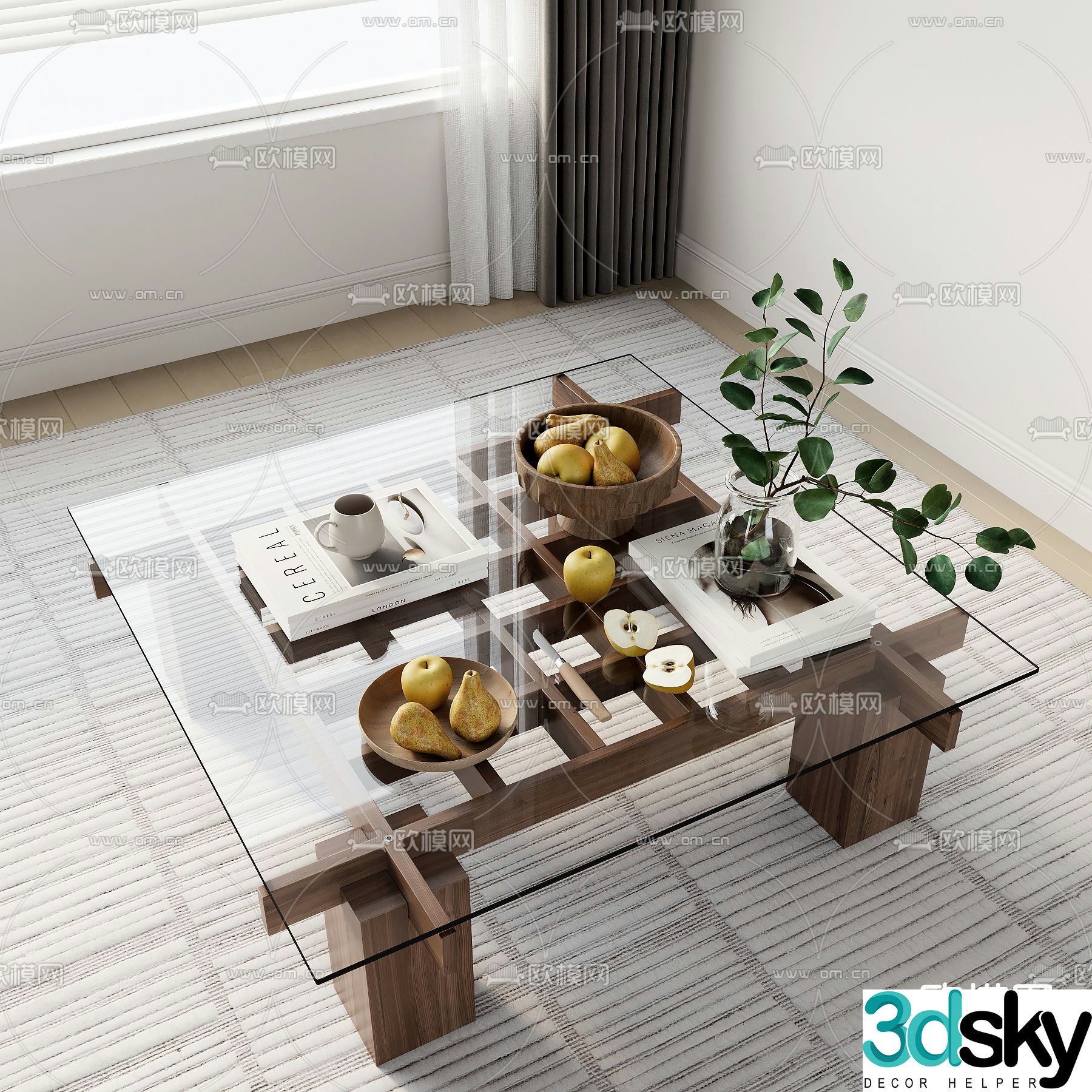 Middle-aged style coffee table square table 3D model