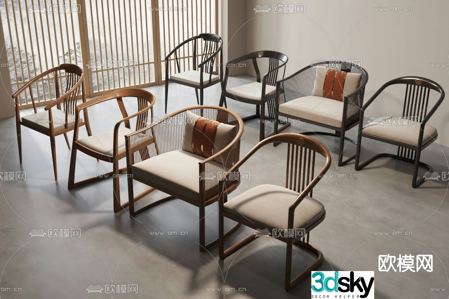 New Chinese style single chair arm chair Taishi chair 3d model