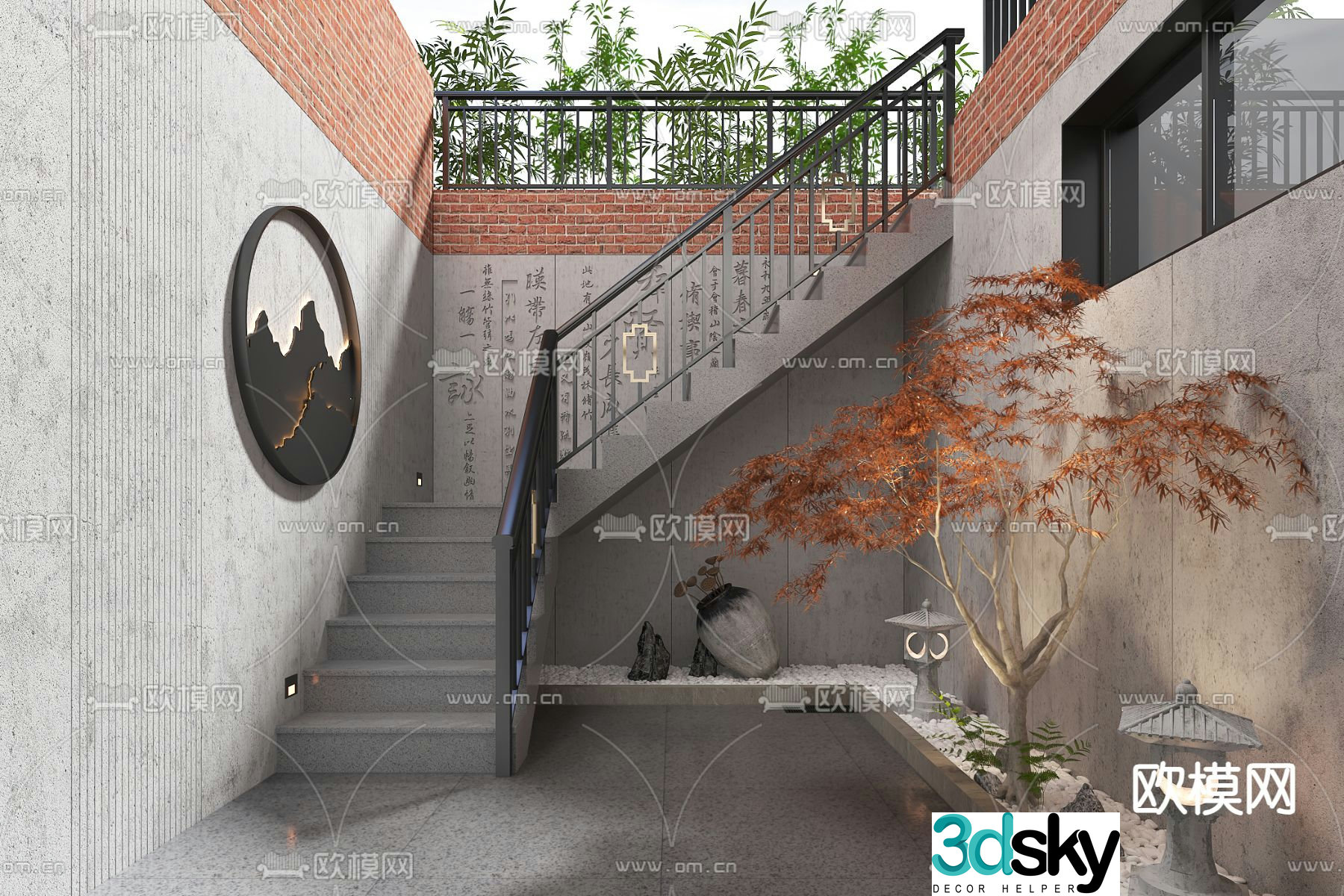 New Chinese style courtyard landscape villa landscape 3D model