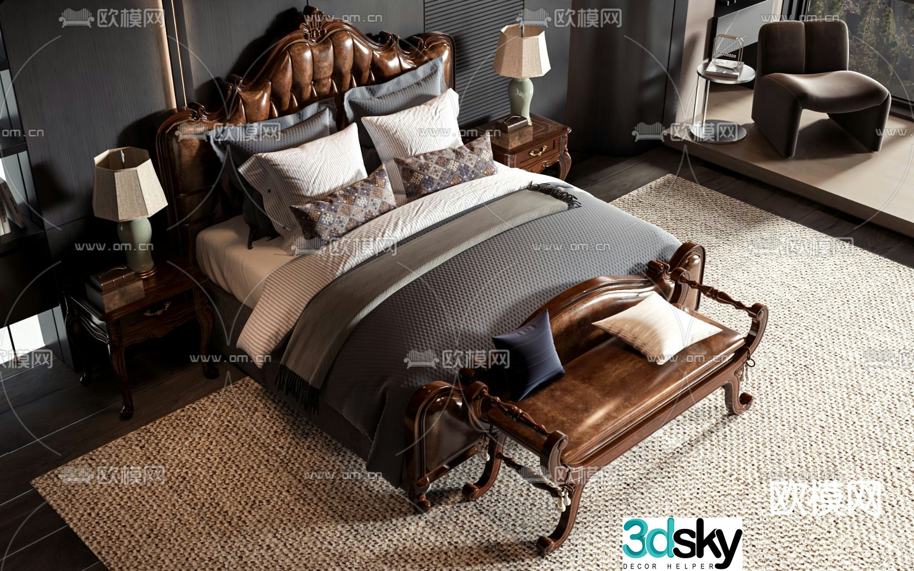American double bed 3d model
