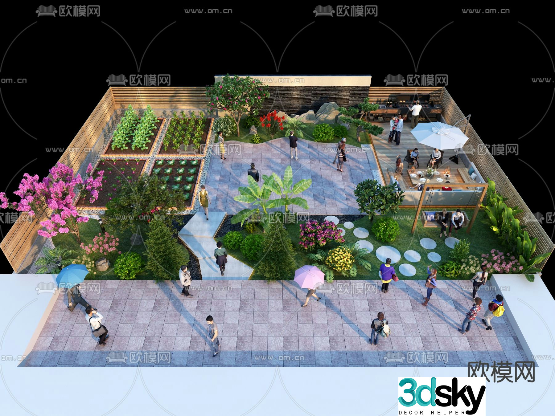 Courtyard landscape leisure barbecue area 3d model