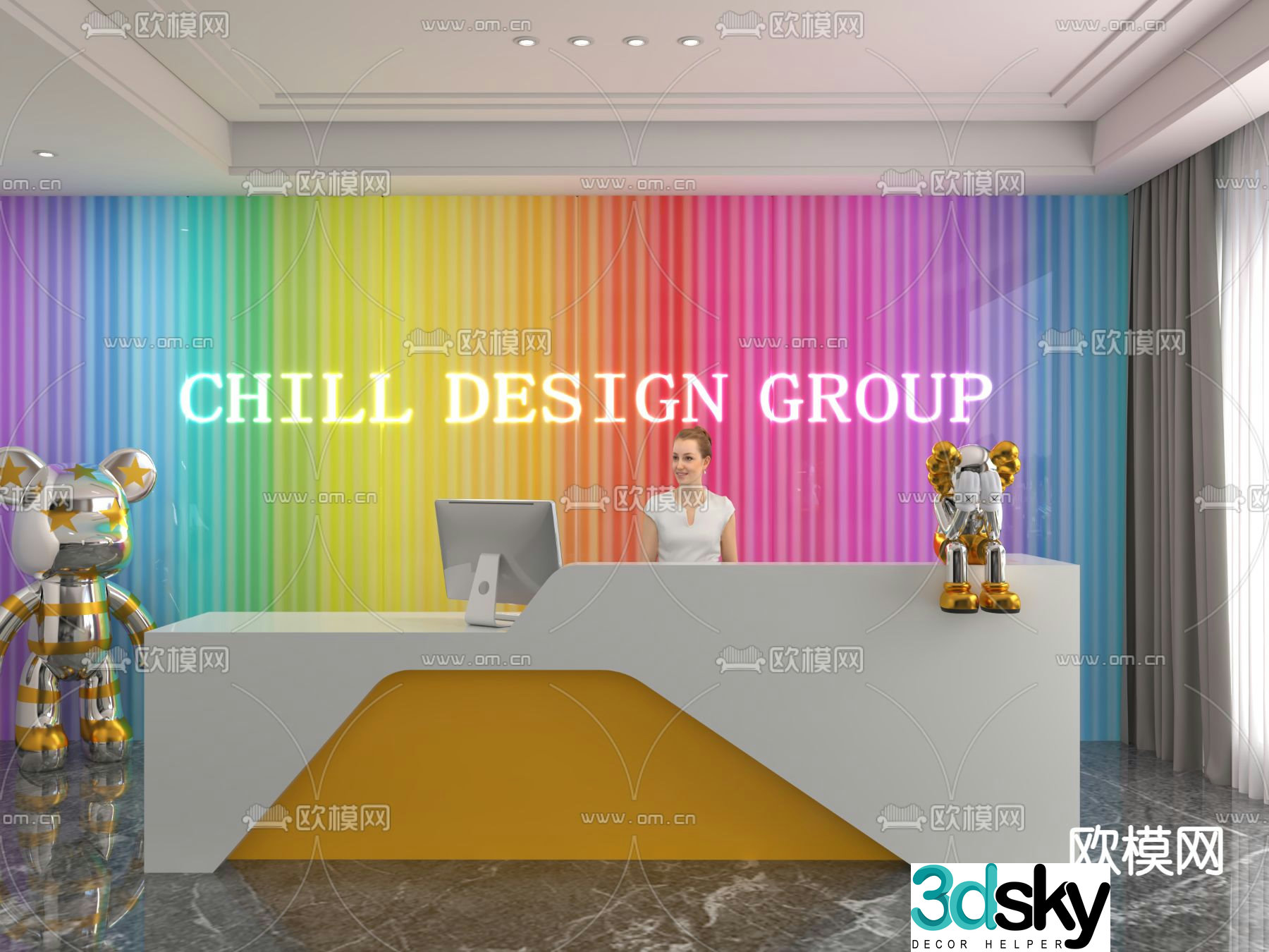 Modern front desk reception desk information desk 3d model
