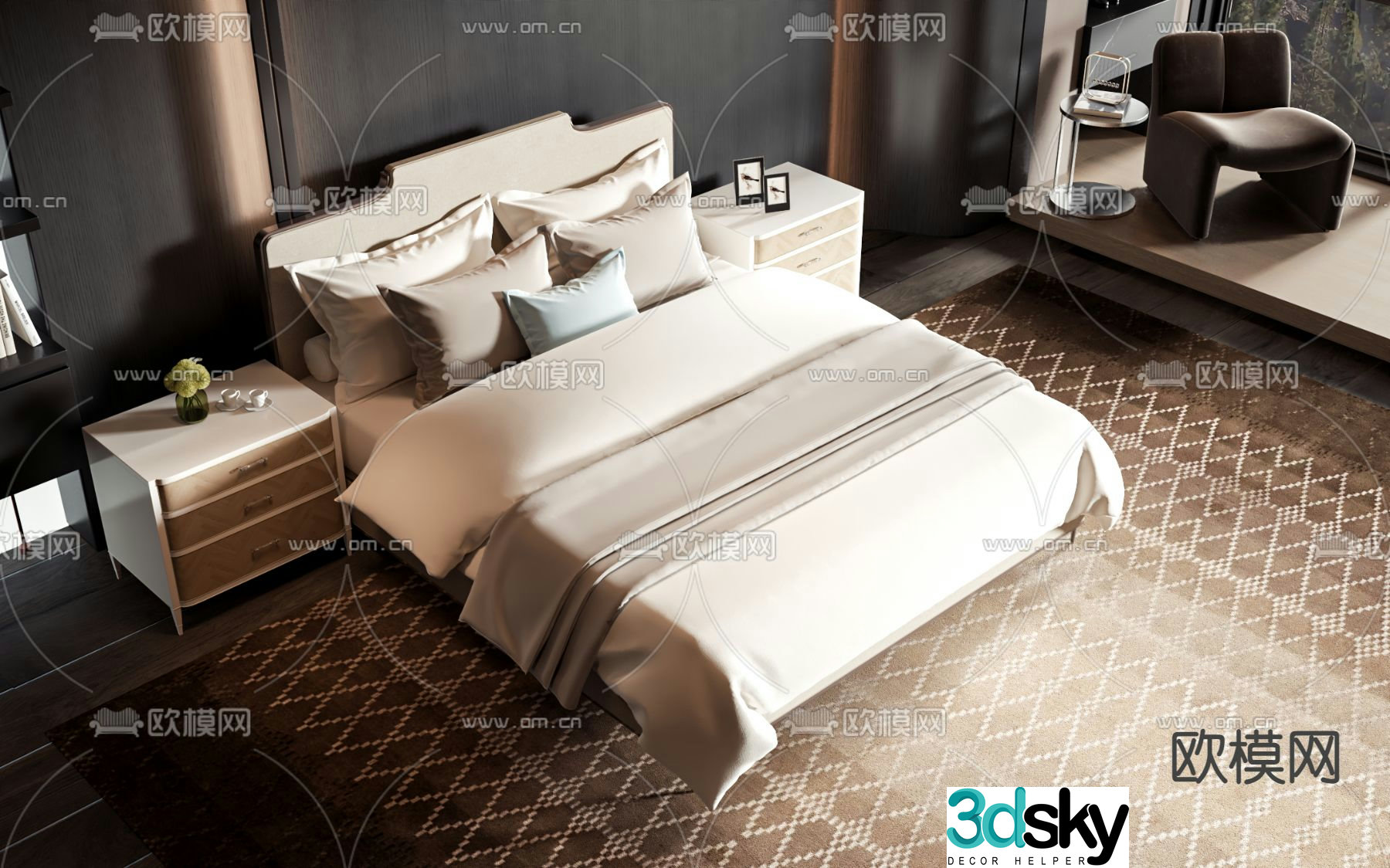 American double bed 3d model