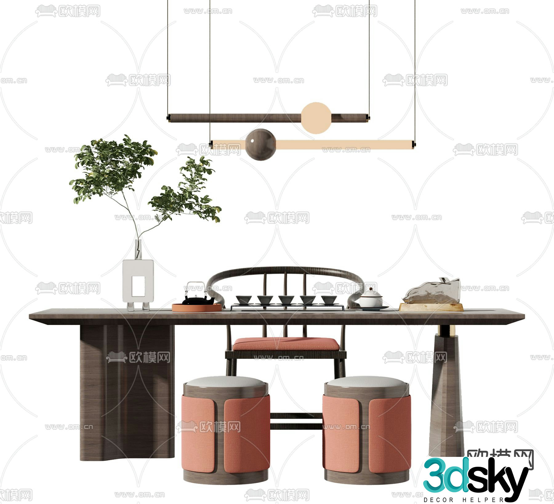 New Chinese style tea table tea table 3d model