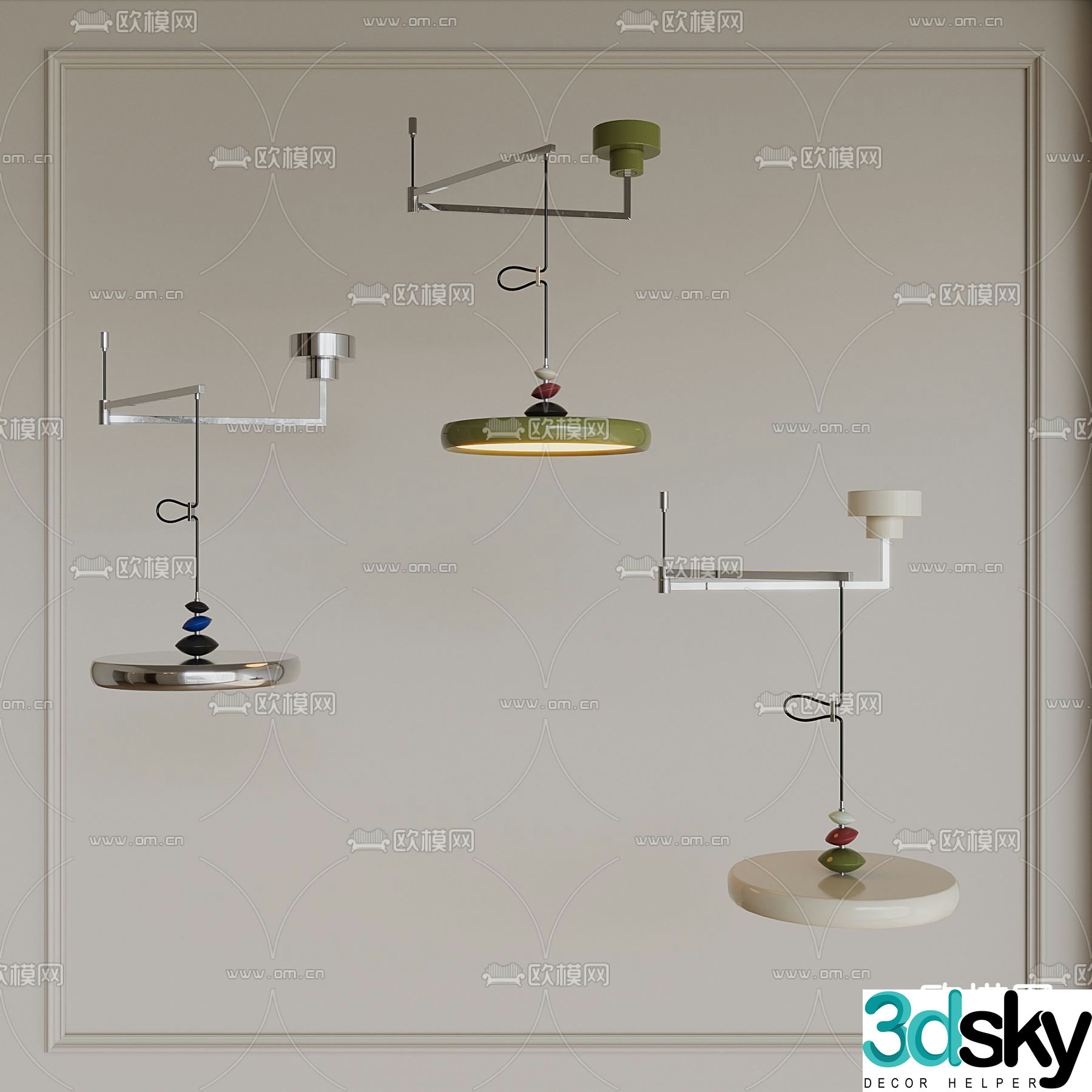 French UFO Restaurant Chandelier Lighting 3D Model