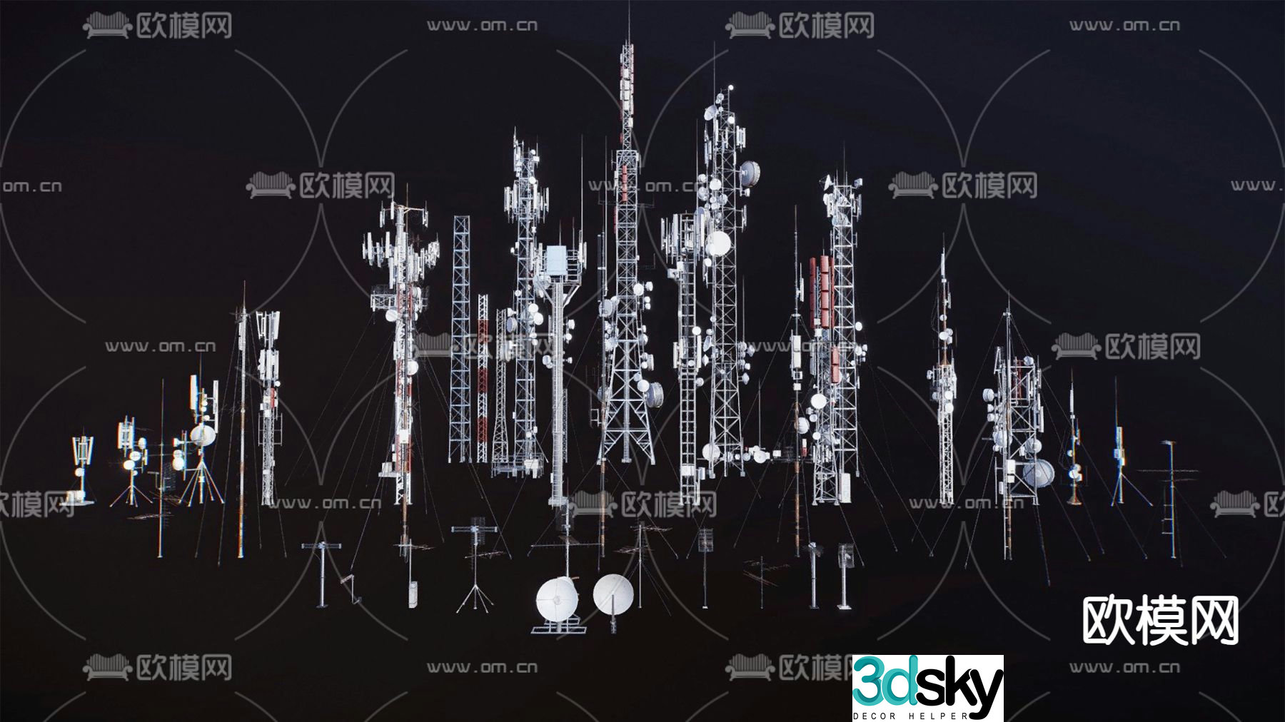 Wire tower, signal tower, high voltage line, transformer 3d model
